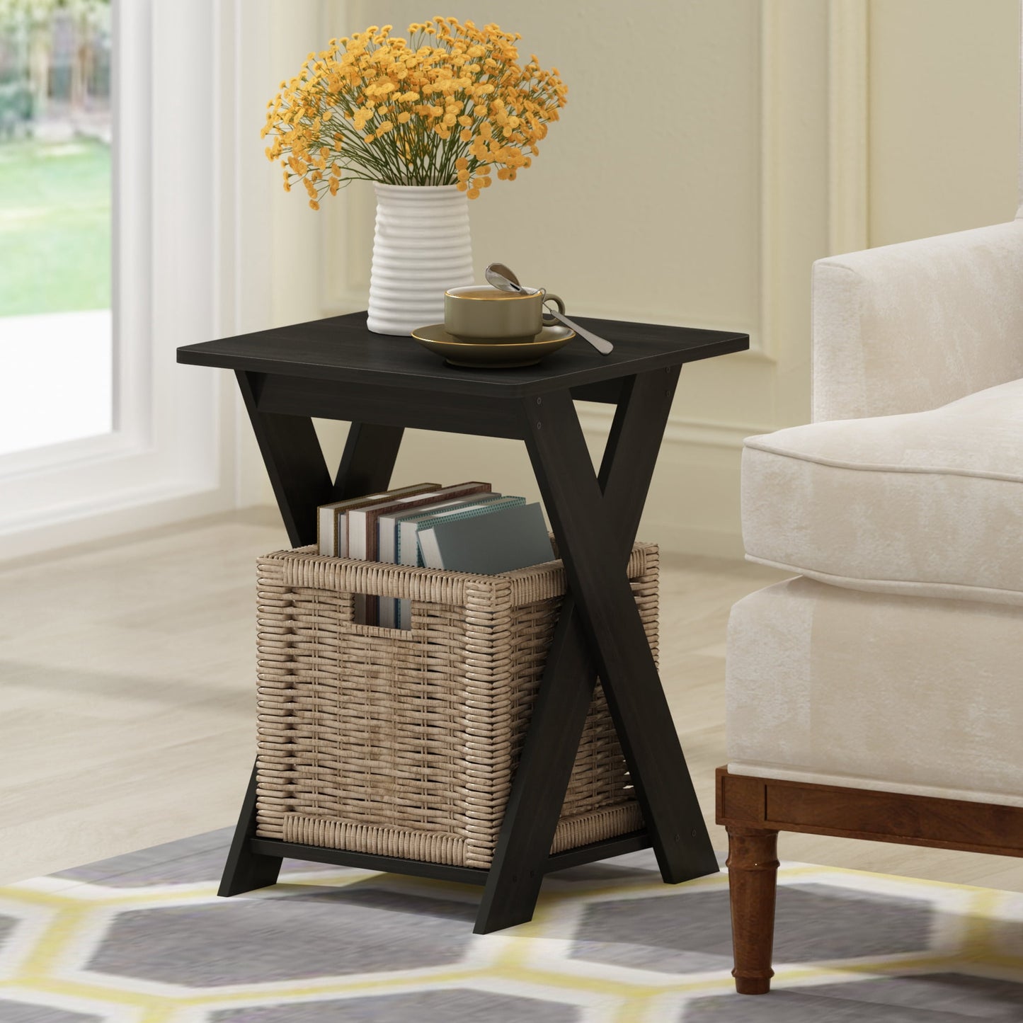 Furinno Modern Simplistic Criss-Crossed End Table, Espresso