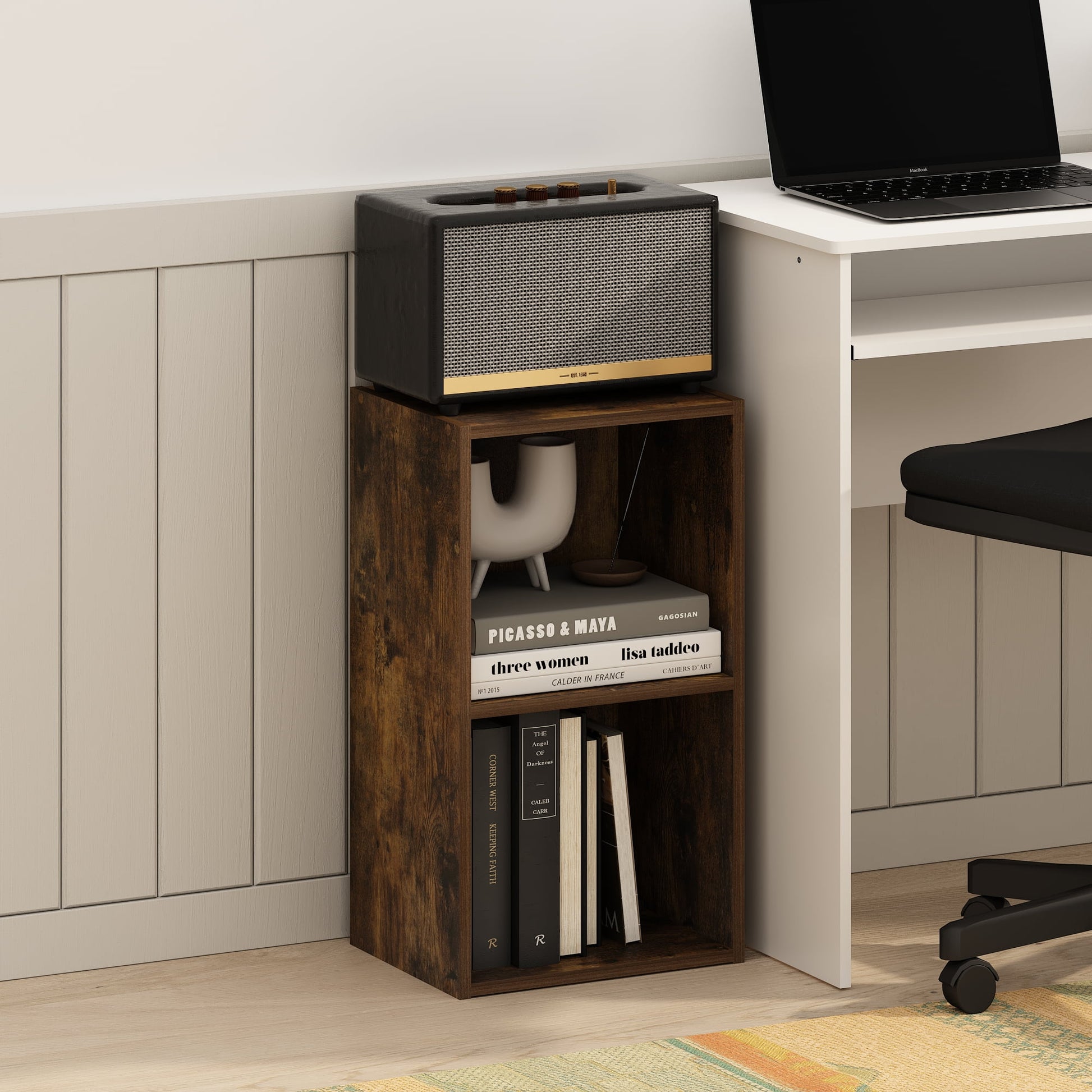 Furinno PASIR Book Shelf, 2-Tier Modern Bookshelf, Open Shelves Bookcase 9 x 12 x 21, for Living Room, Bedroom, Home Office, Amber Oak