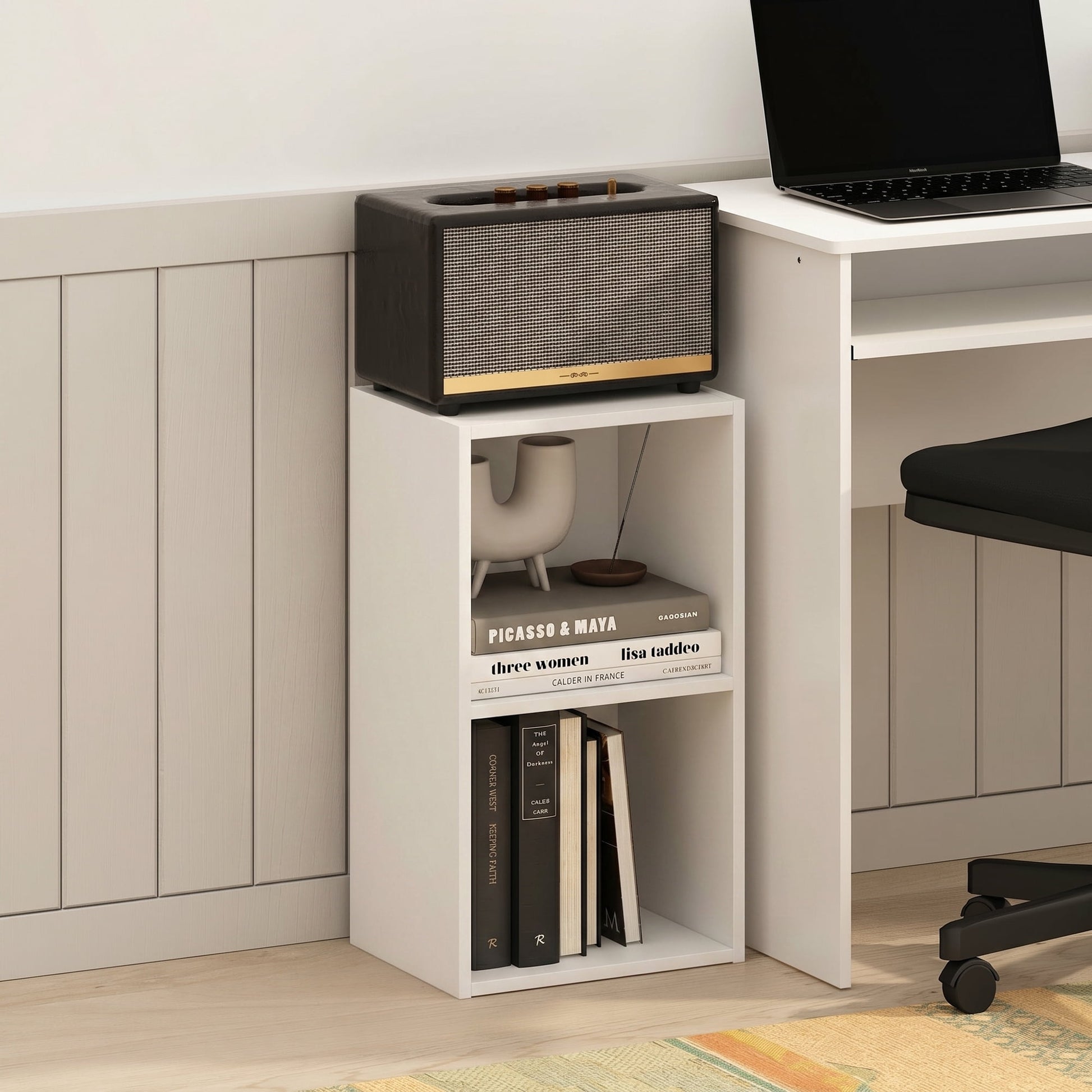 Furinno PASIR Book Shelf, 2-Tier Modern Bookshelf, Open Shelves Bookcase 9 x 12 x 21, for Living Room, Bedroom, Home Office, Plain White