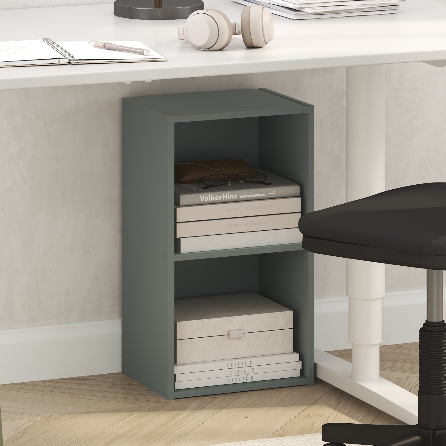 Furinno PASIR 2-Tier Modern Bookshelf Open Shelves Bookcase Sage Green