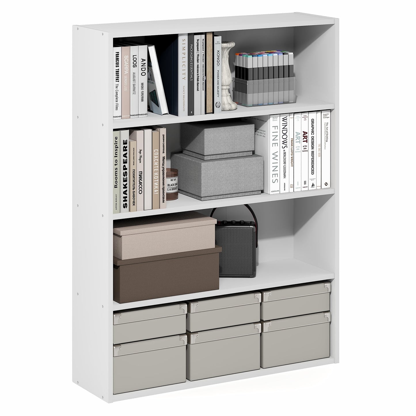 Furinno PASIR 4-Tier Open Bookshelf Easy Assembly 9.3x31.3x41.8 White