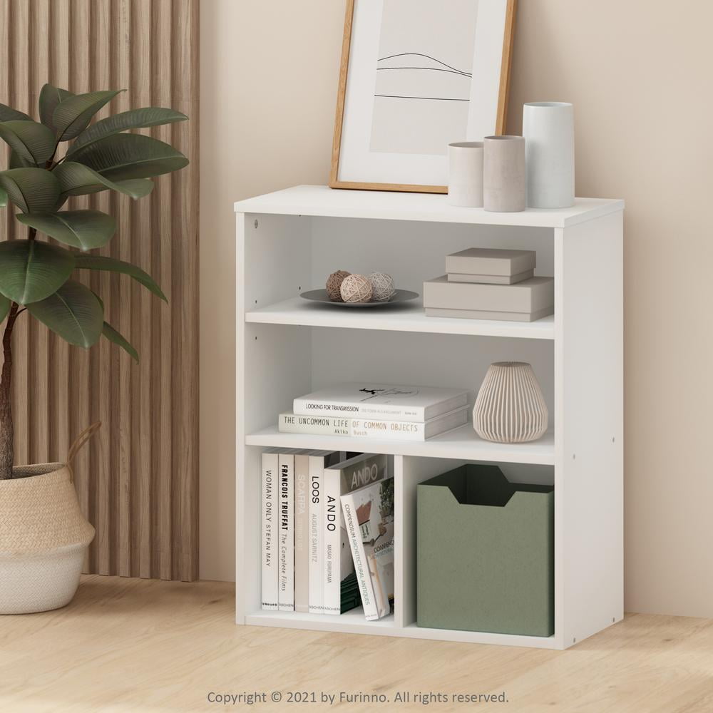 Furinno Pasir Adult 3-Shelves Display Standard Bookcase, White