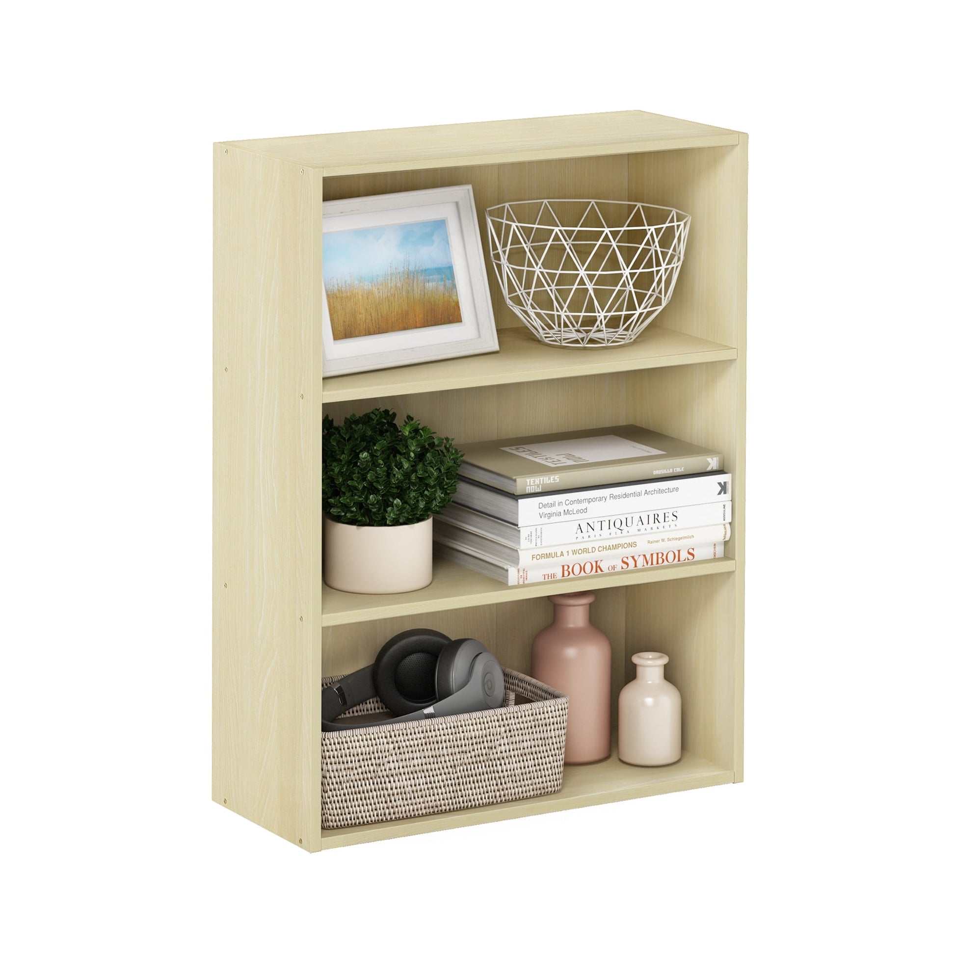 Furinno PASIR Engineered Wood 3-Tier Open Shelf in Steam Beech/Natural