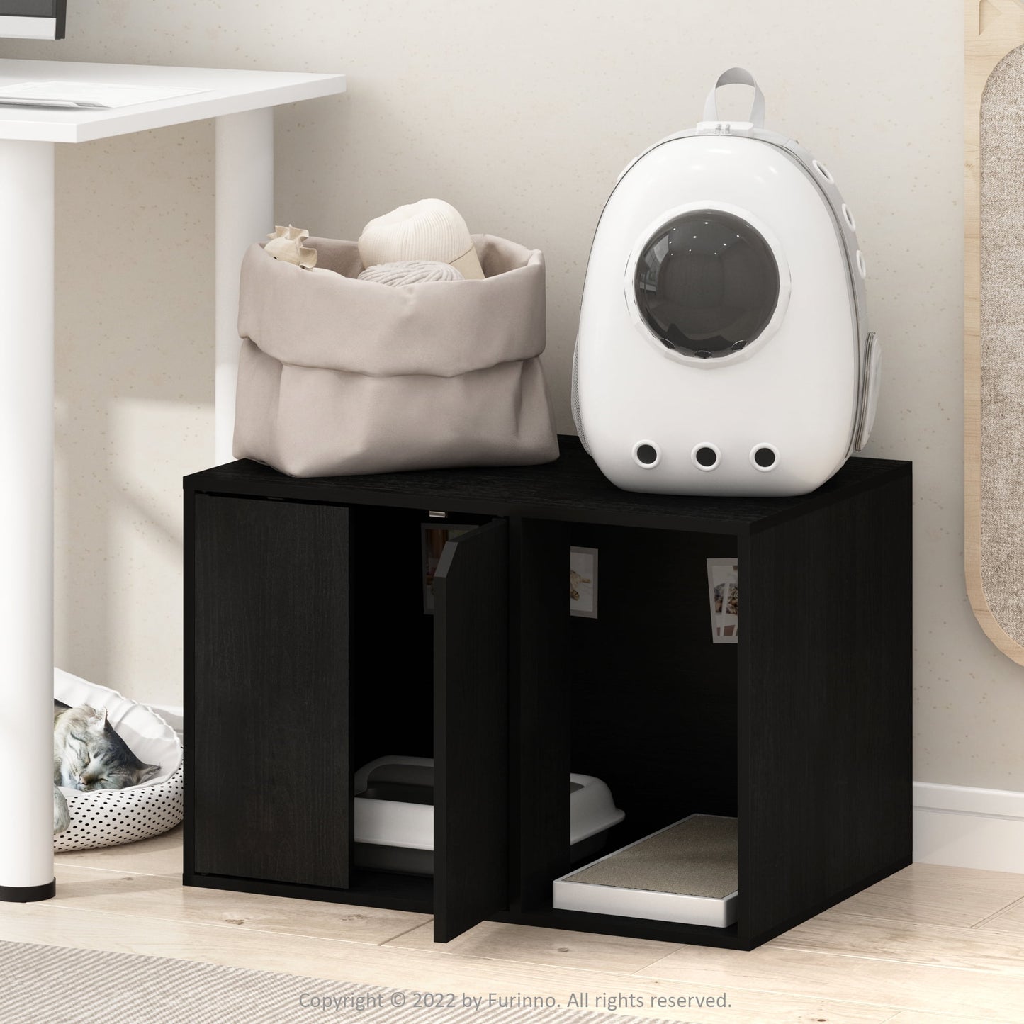 Furinno Peli Small End Table with Litter Box Enclosure, Americano