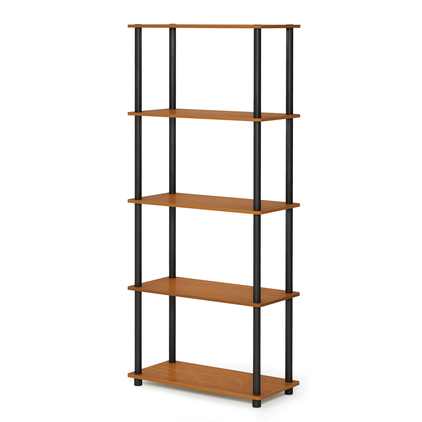 Furinno Rata 5-Tier Industrial Multipurpose Flat Base Bookshelf, Bookcase with Metal Frame, Narrow, Columbia Walnut
