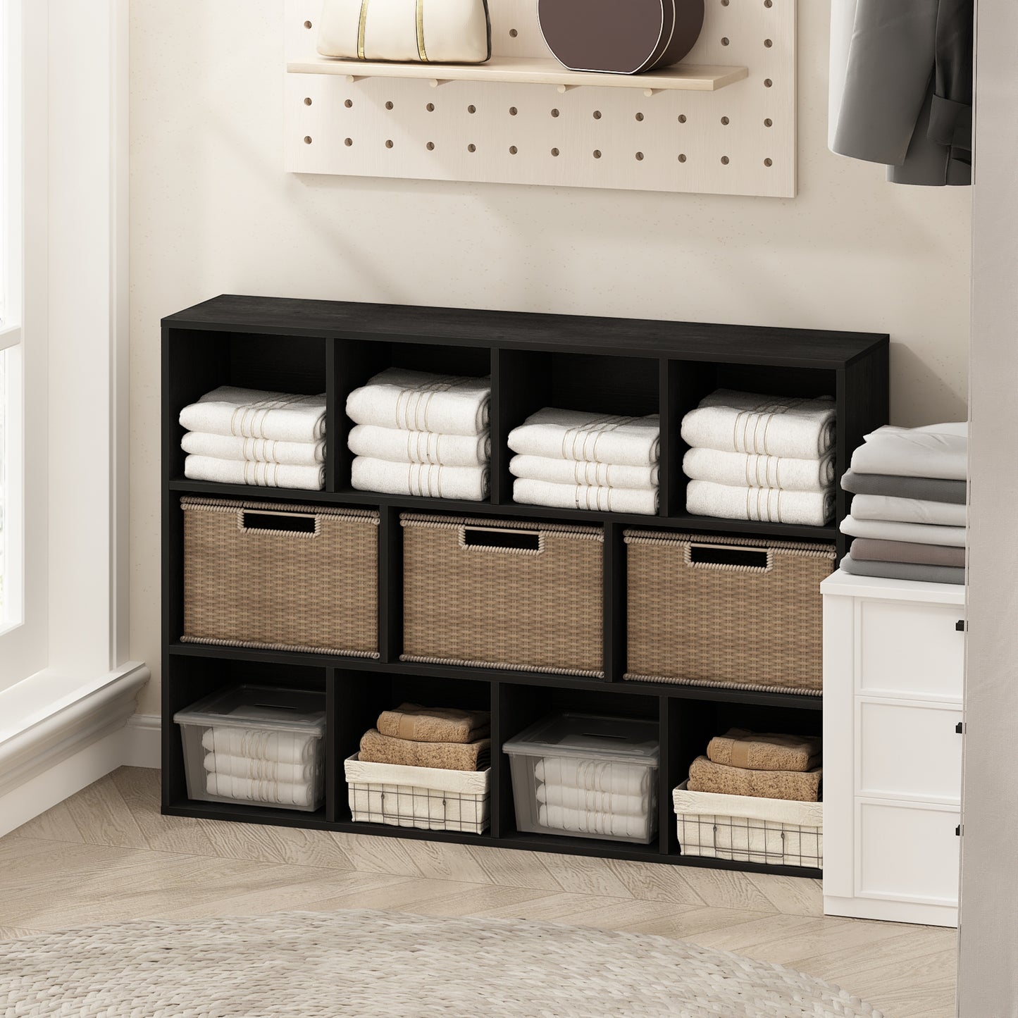 Furinno Reed 11-Cube Reversible Open Shelf Multipurpose Bookcase, Storage Organizer, White