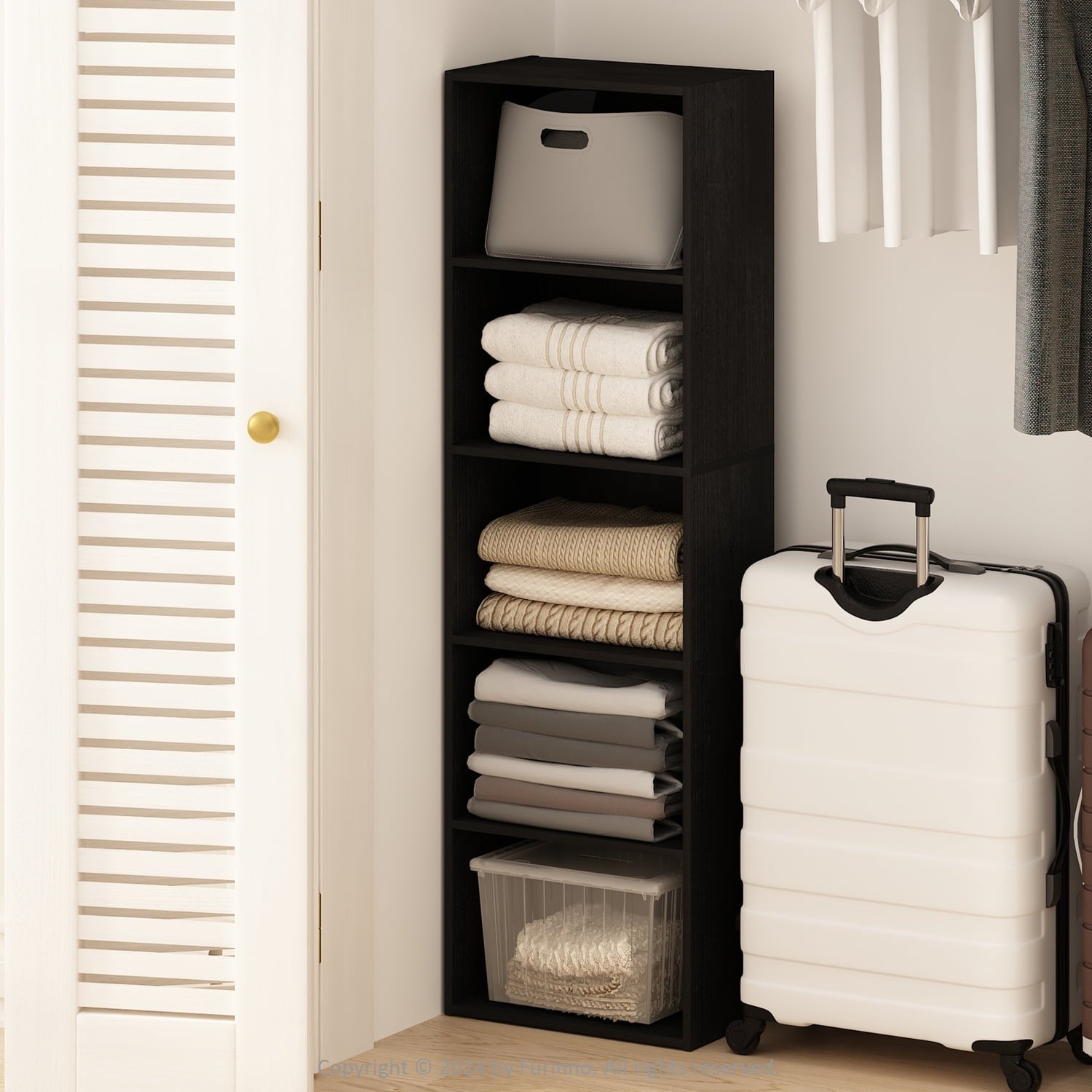 Furinno Reed Estante Abierto de 5 Niveles MultipropÃ³sito para ClÃ³set y Almacenamiento de Ropa, Organizador de Almacenamiento, Blackwood