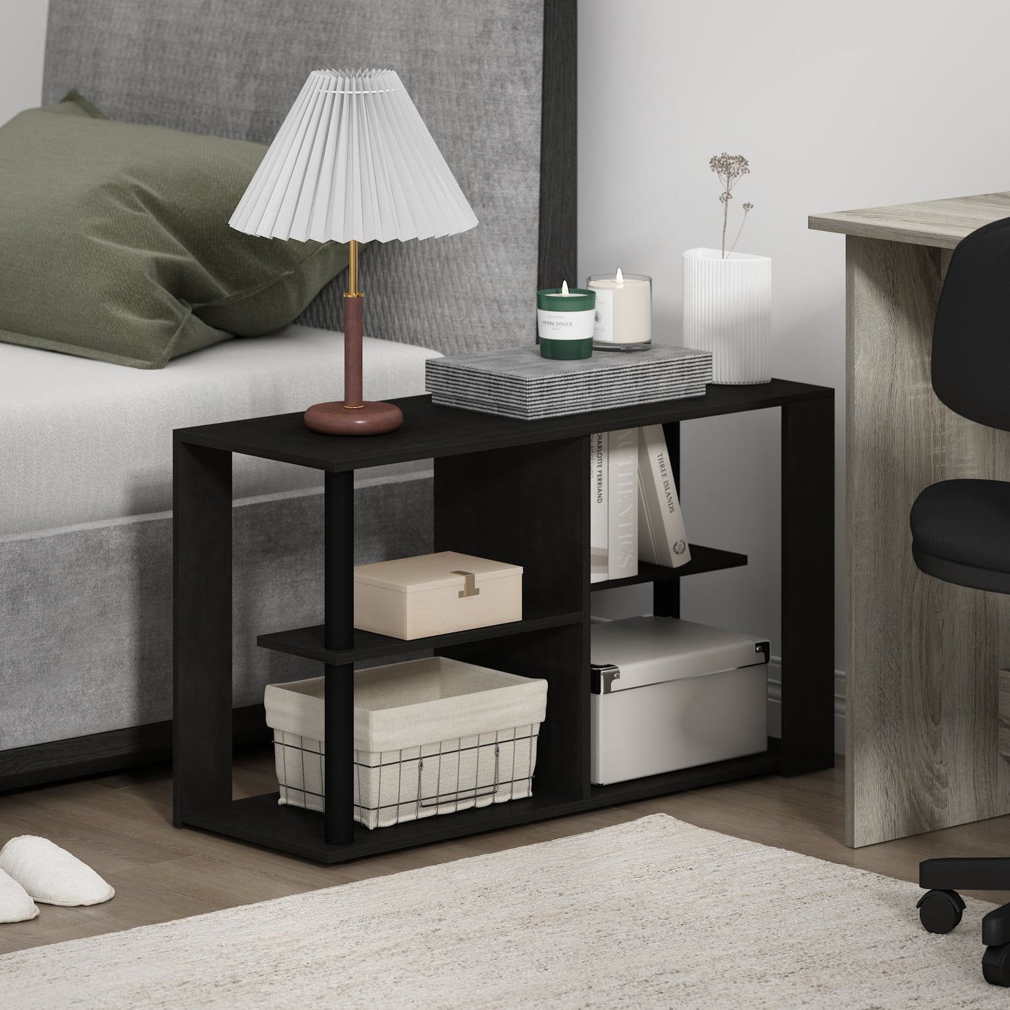 Furinno Romain Narrow Coffee Table with Shelves, Espresso/Black
