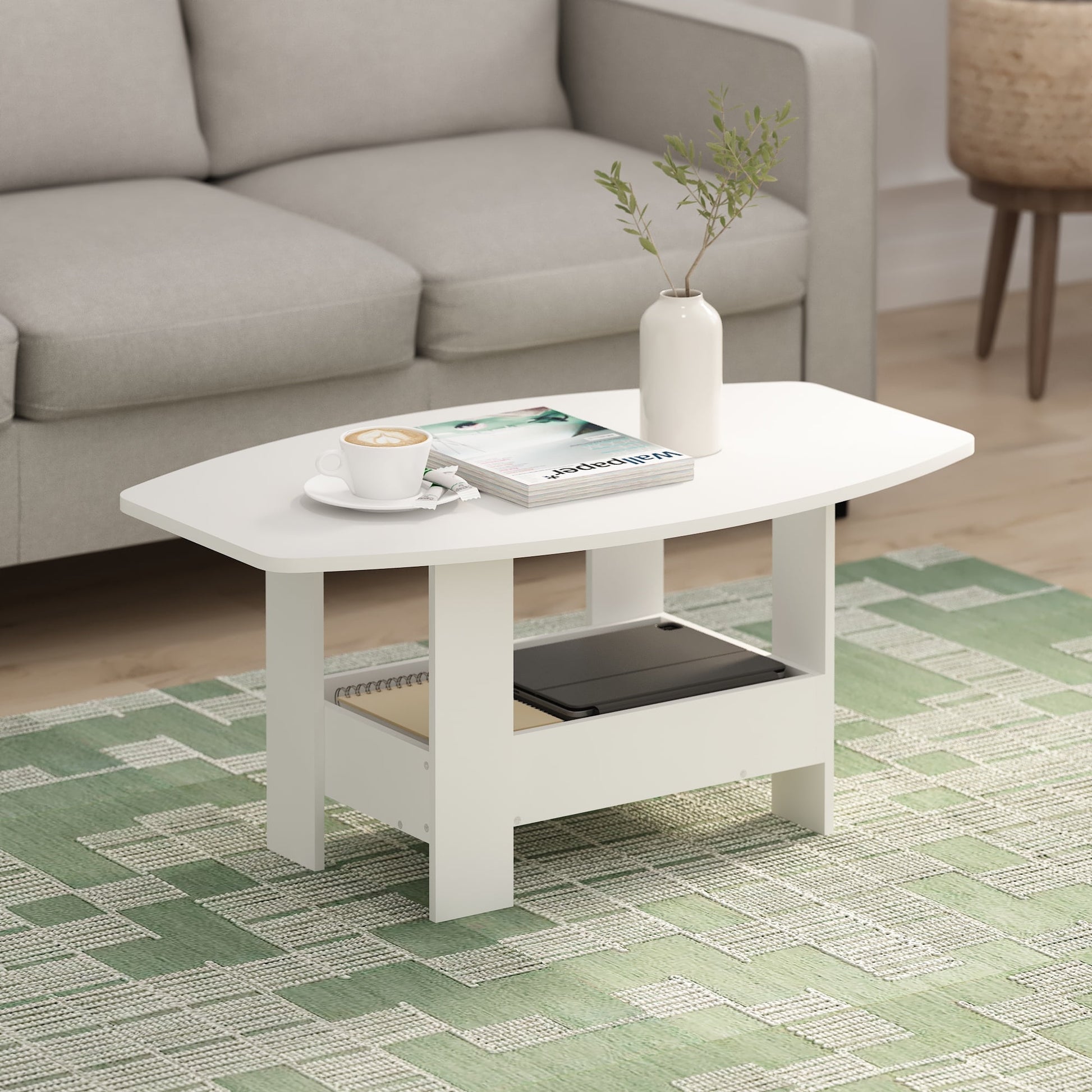Furinno Simple Design Coffee Table with Storage Compartment, White
