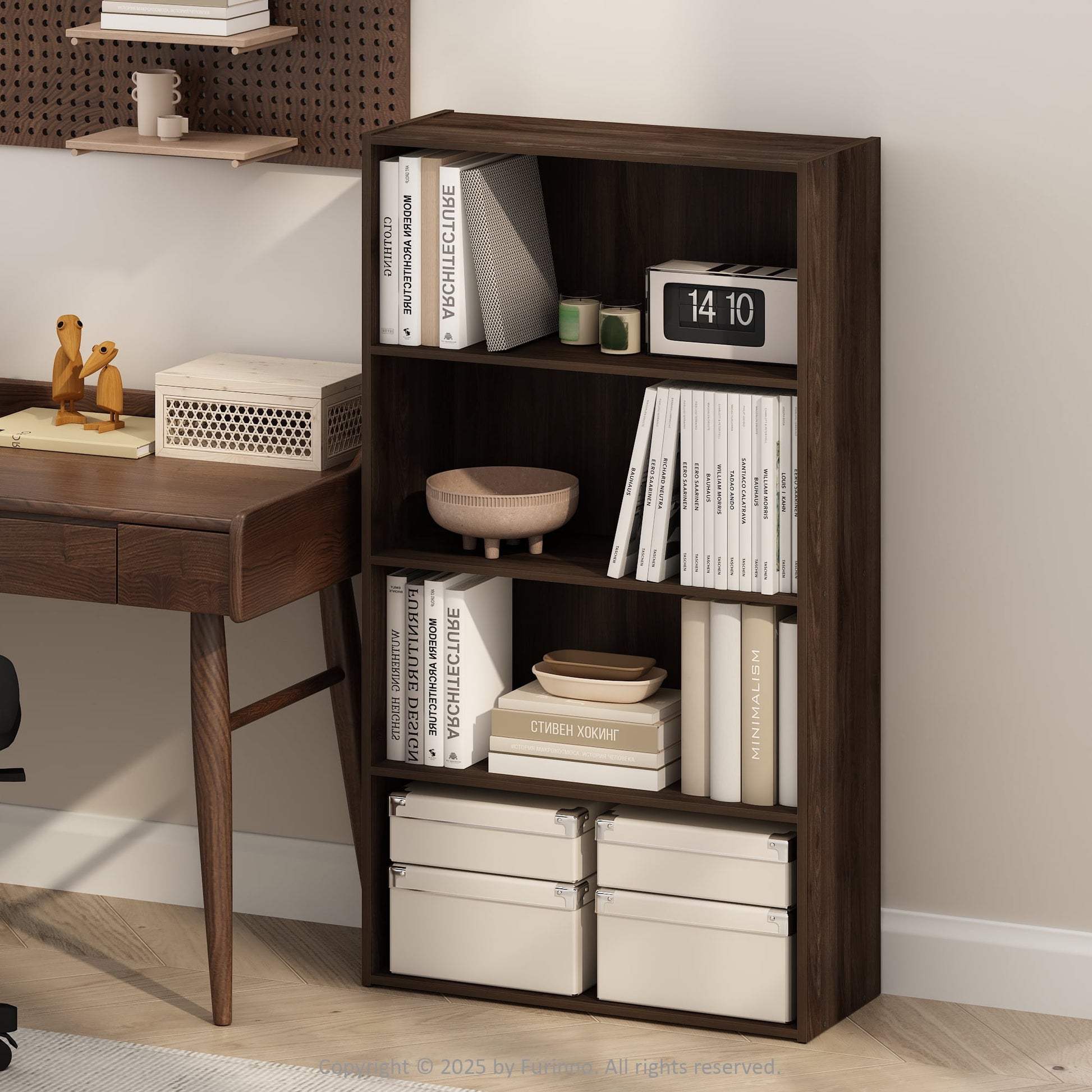 Furinno Simple Open Shelf, Bookcases, 4-Tier, Columbia Walnut