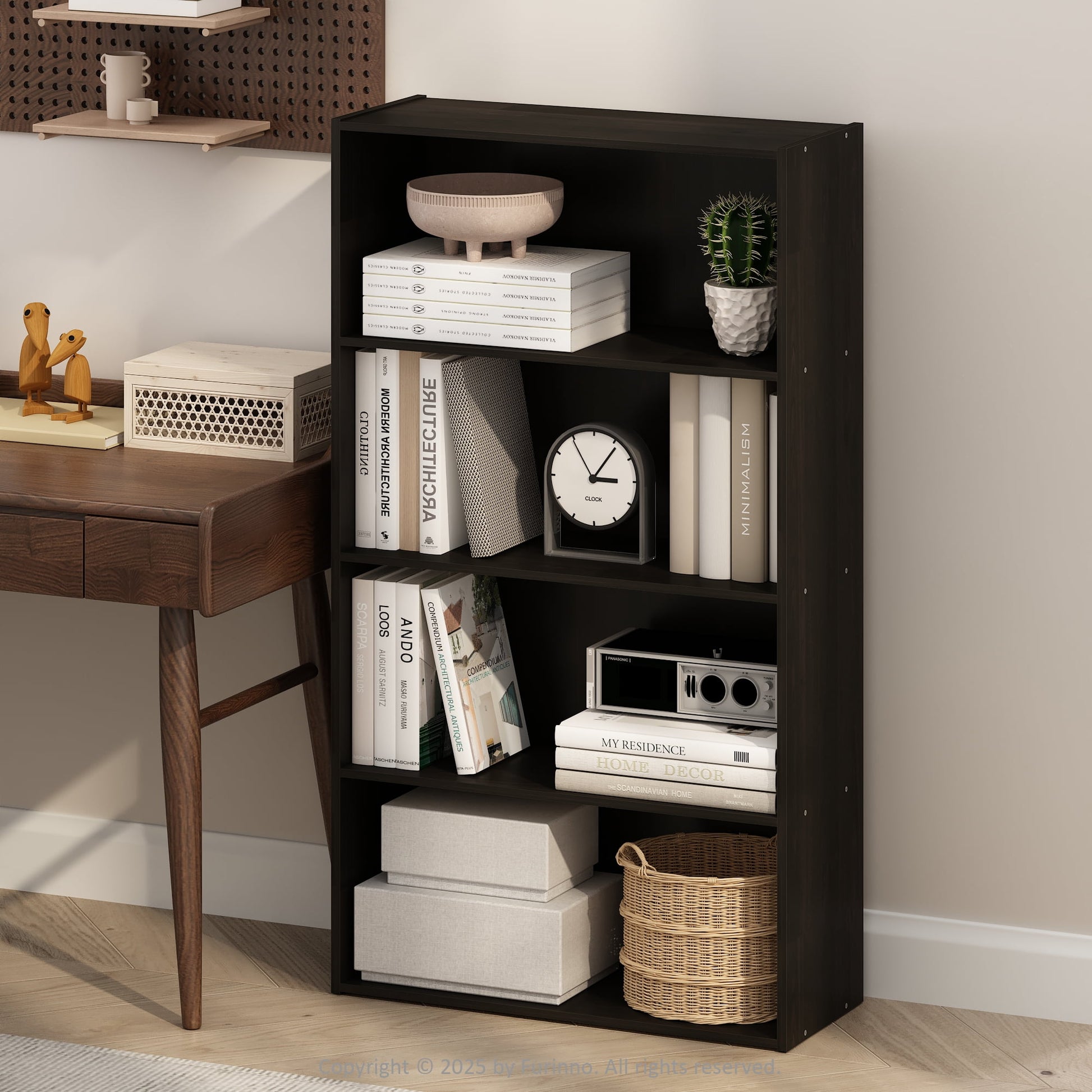 Furinno Simple Open Shelf, Bookcases, 4-Tier, Espresso