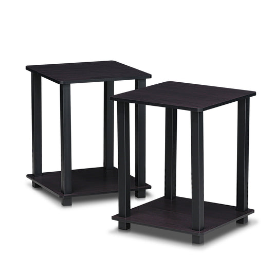 Furinno Simplistic End Table, Set of Two, Dark Walnut/Black