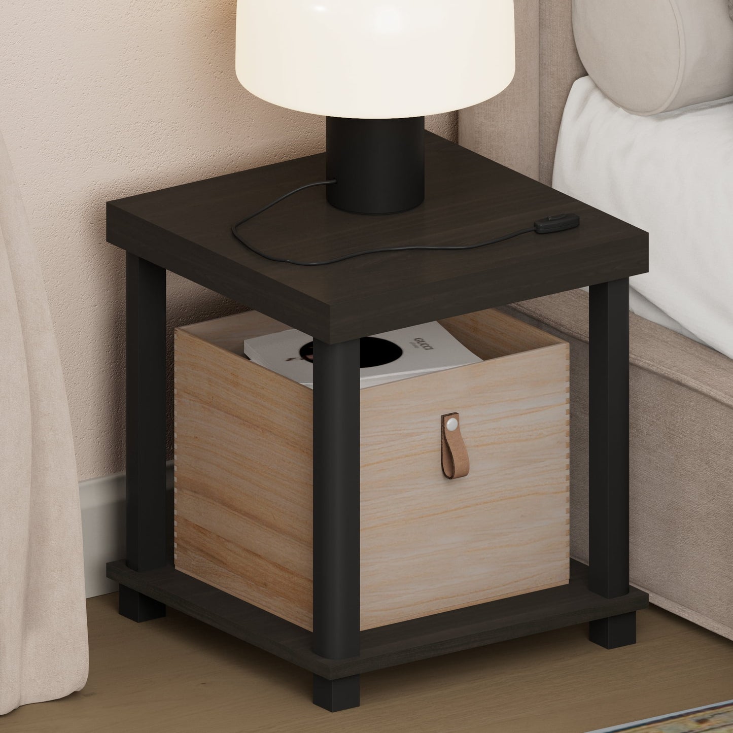 Furinno TURN-N-TUBE 2-Tier Thick Tabletop Toolless Open Nightstand Espresso