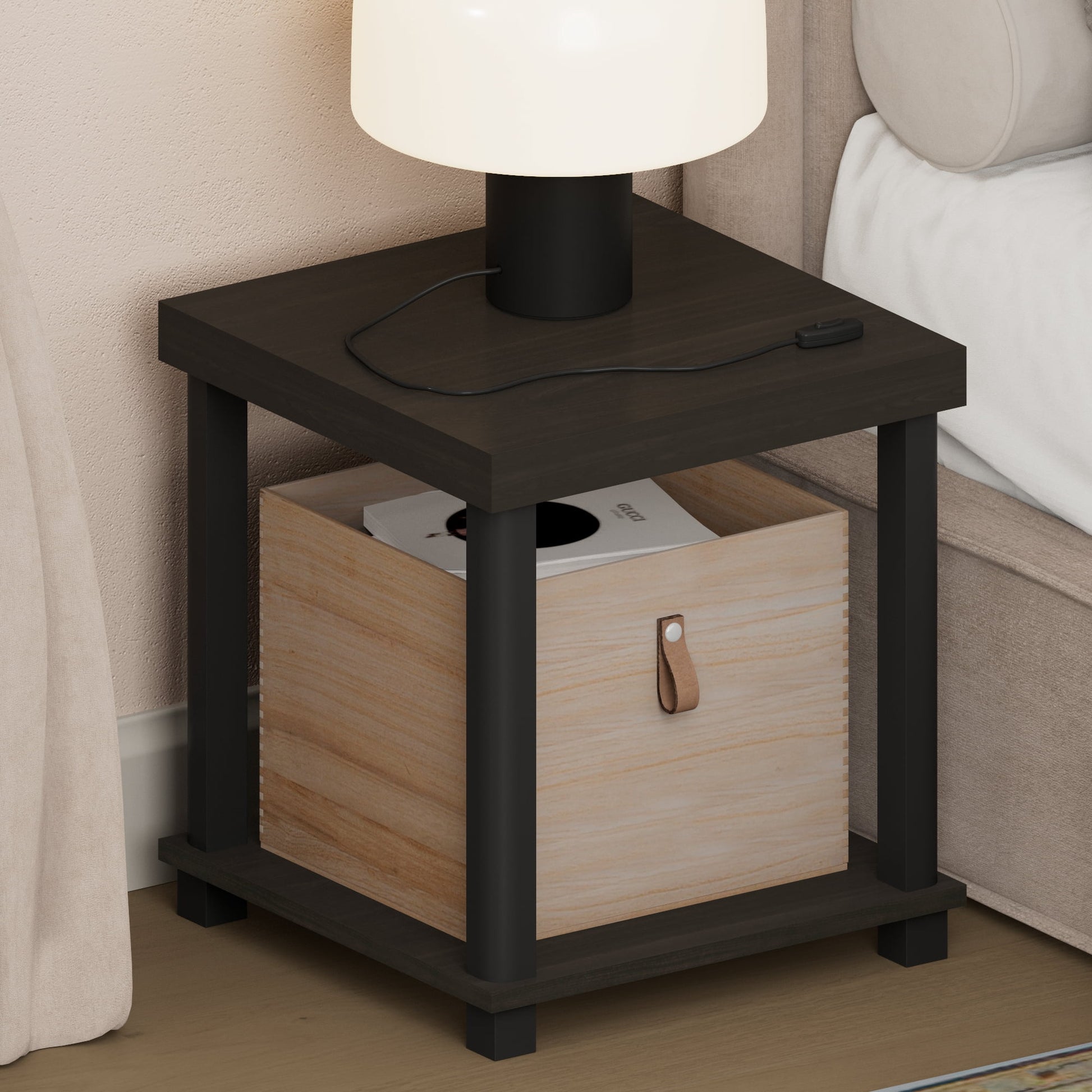 Furinno TURN-N-TUBE 2-Tier Thick Tabletop Toolless Open Nightstand Espresso