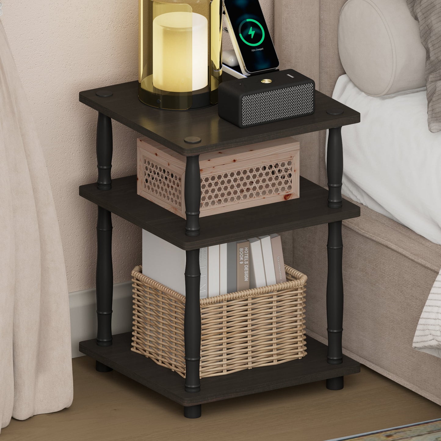 Furinno TURN-N-TUBE 3-Tier Open Shelf Nightstand with Classic Tube Espresso