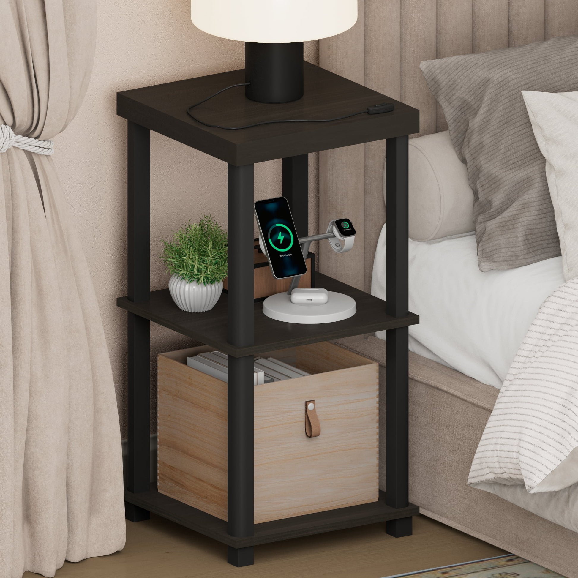 Furinno TURN-N-TUBE 3-Tier Thick Tabletop Toolless Open Nightstand Espresso