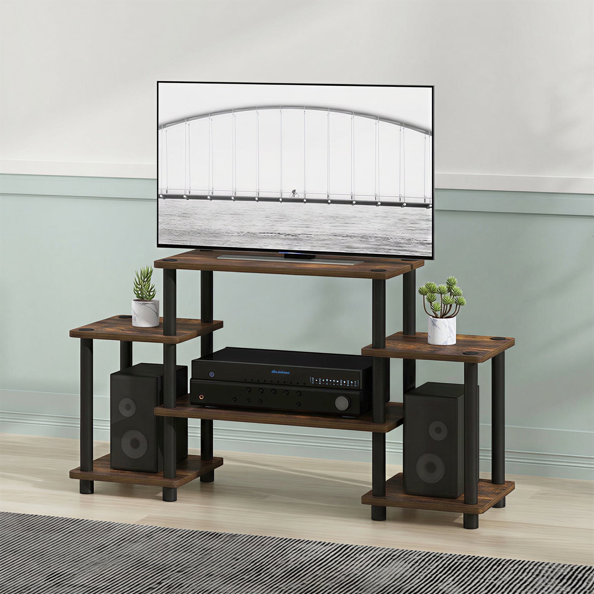 Furinno TURN-N-TUBE 6-Shelf Entertainment Center for TVs up to 32" Amber Pine