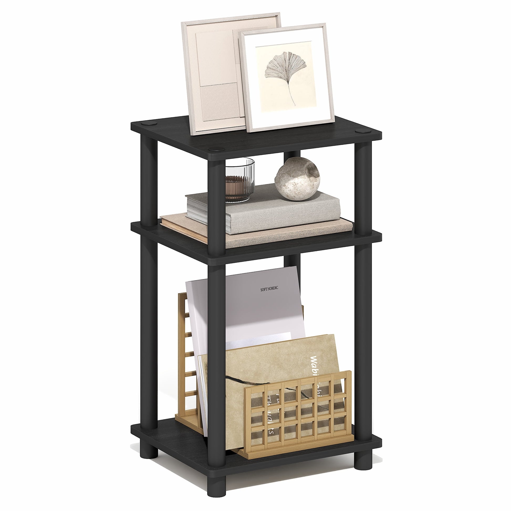 Furinno TURN-N-TUBE 3-Tier End Table Night Stand in Dark Americano