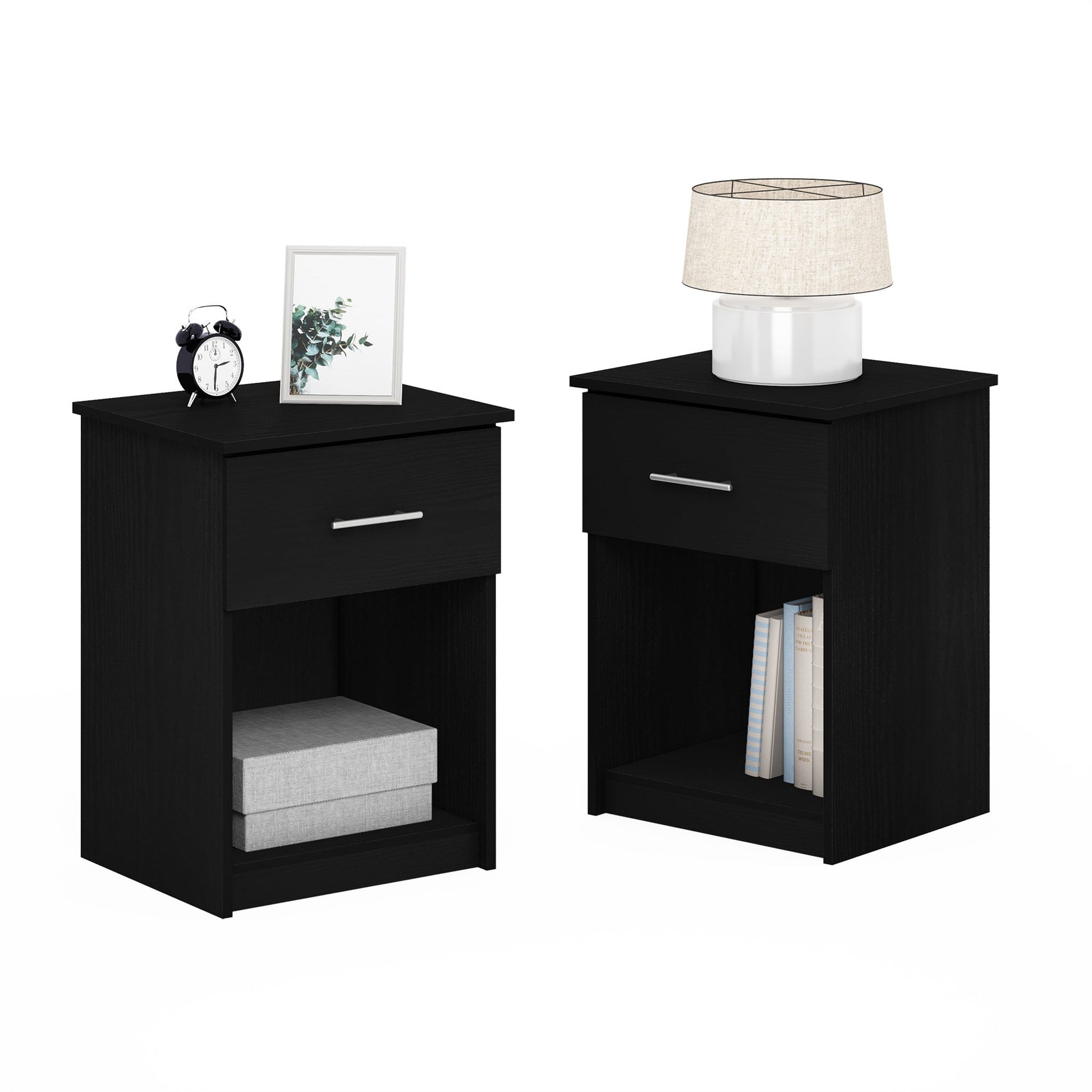 Furinno Tidur Nightstand with Handle with One Drawer, Set of 2, Americano