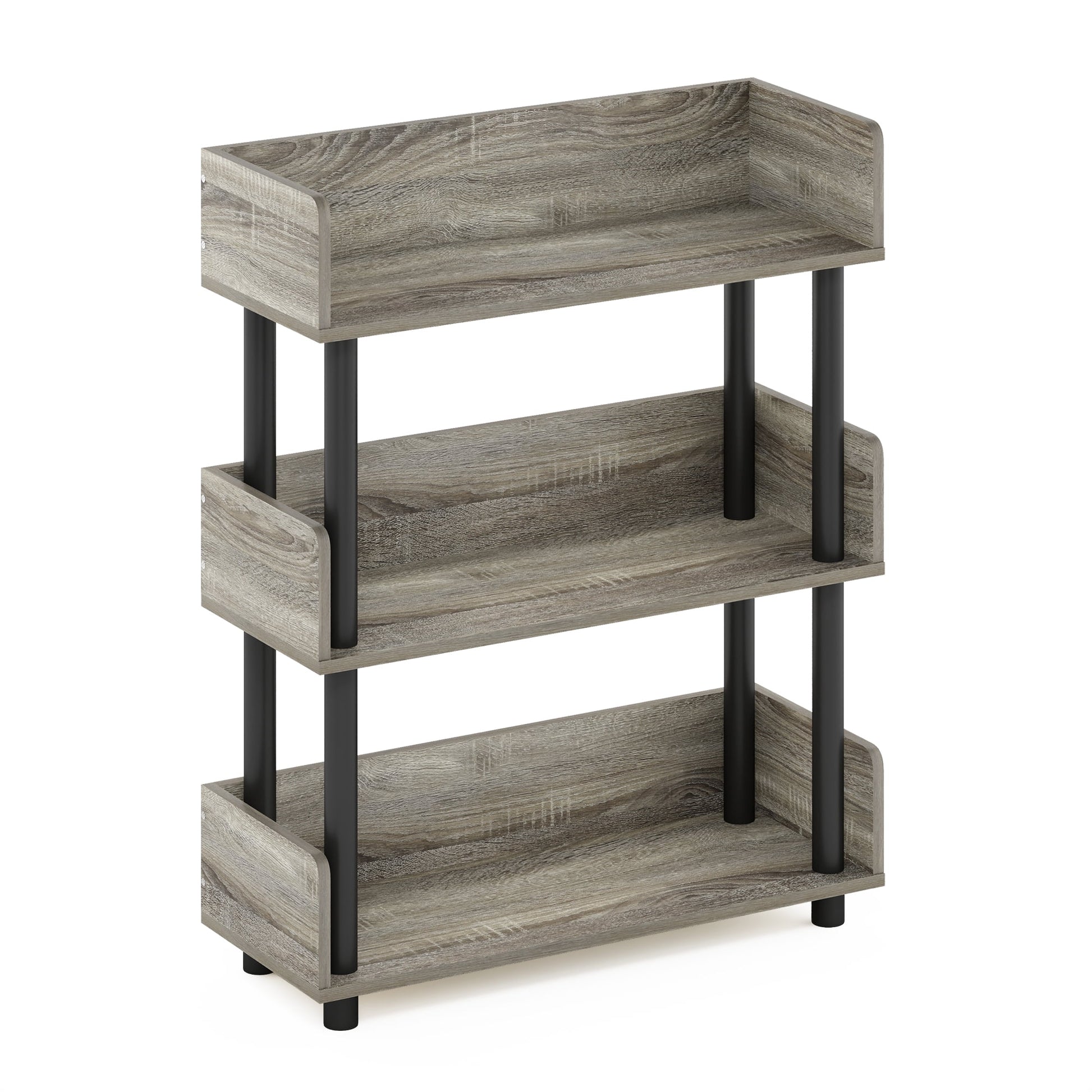 Furinno Turn-N-Tube 3-Tier Freestanding Multipurposes Display Rack, Bookshelf, French Oak/Black