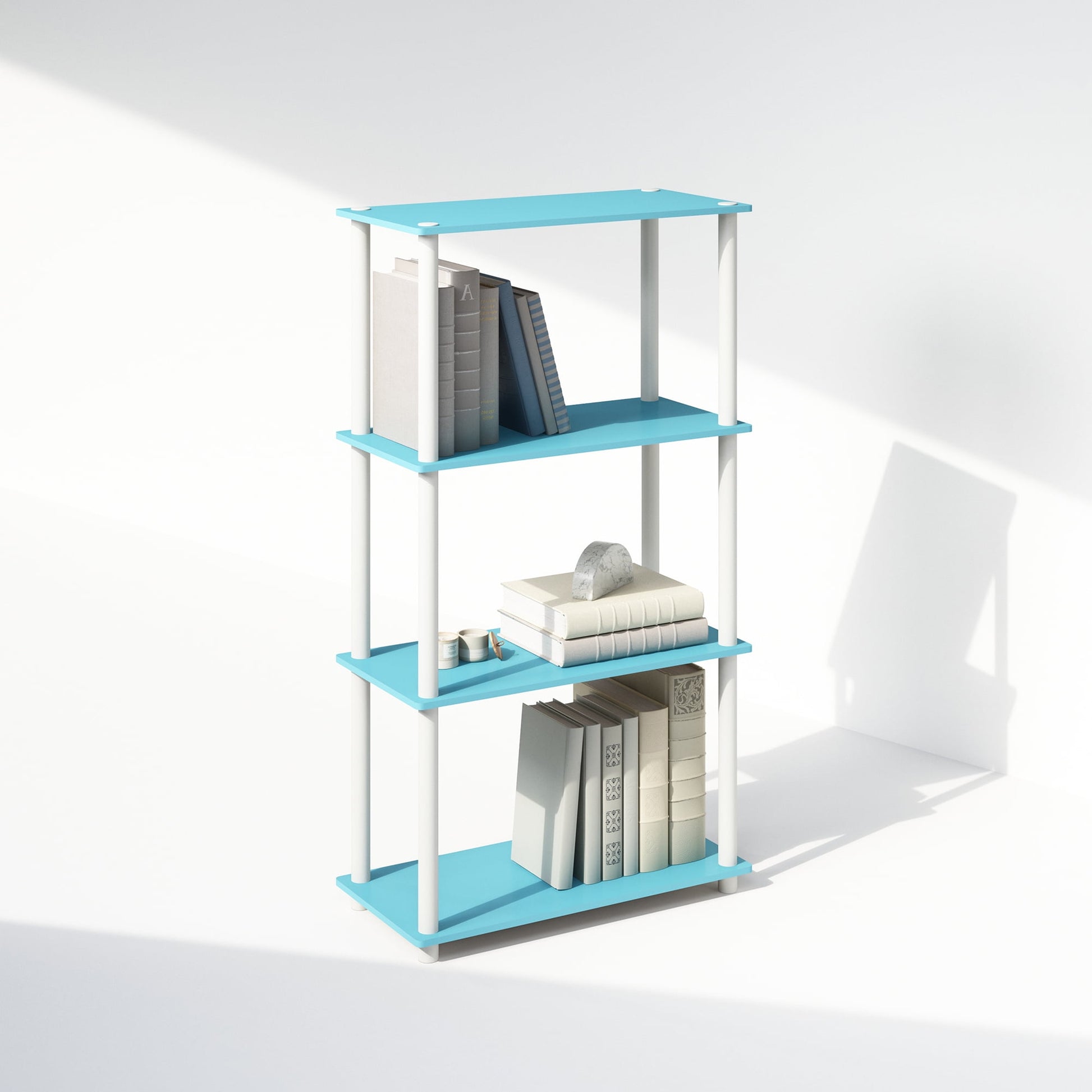 Furinno Turn-N-Tube 4-Tier Multipurpose Shelf Display Rack, Shelving Unit, Bookcase, White/White