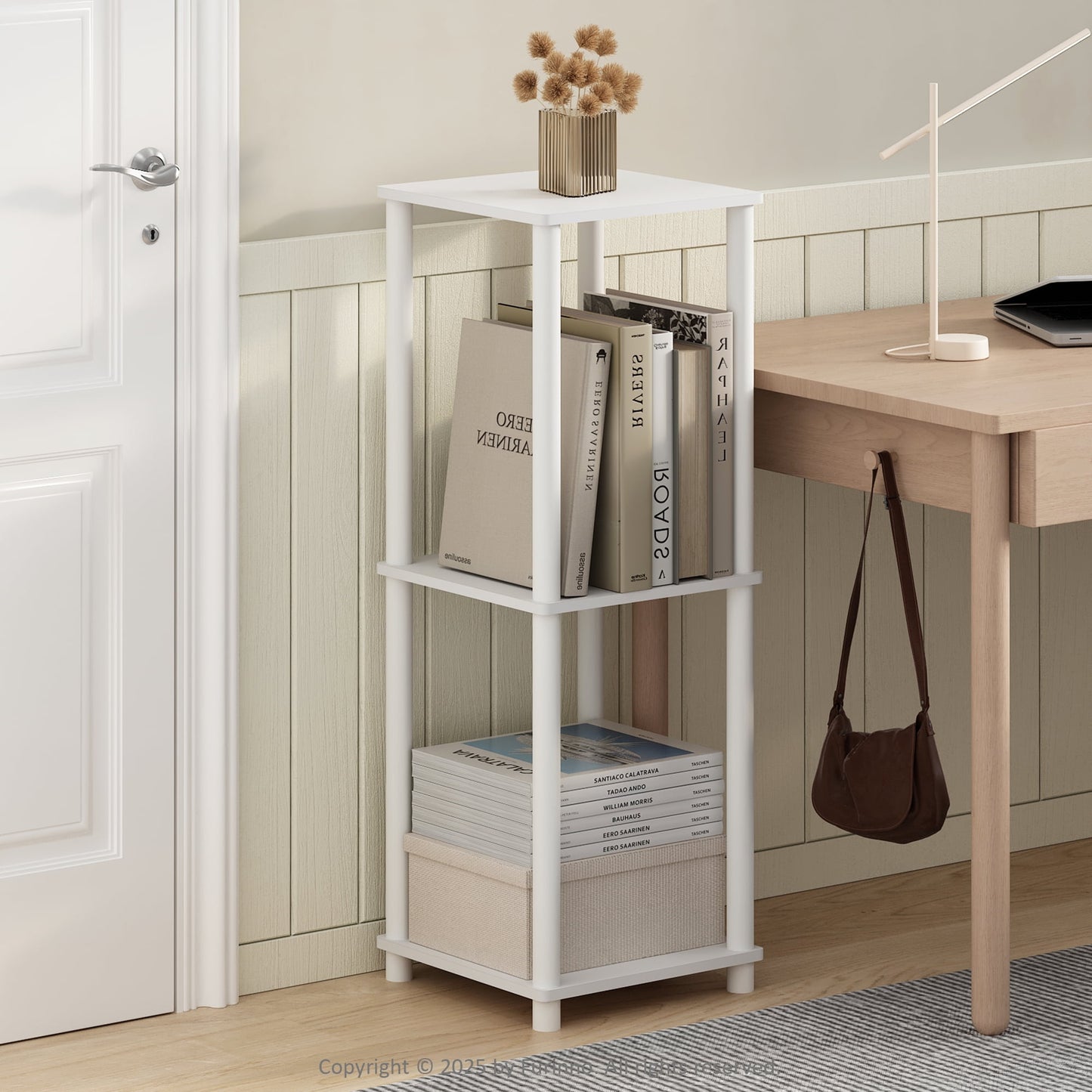 Furinno Turn-N-Tube Easy Assembly Stackable Bookcase, Bookshelf, White/White