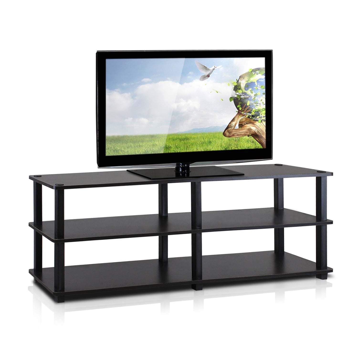 Furinno Turn - S - Tubo sin Herramientas Soporte de Entretenimiento para TV de 3 Niveles, Negro