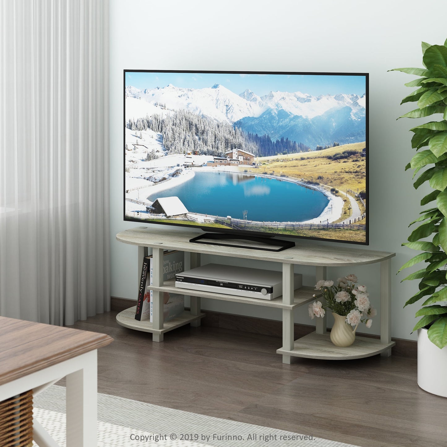 Furinno Centro de Entretenimiento de TV Ancho Turn-S-Tube, Roble Sonoma/blanco