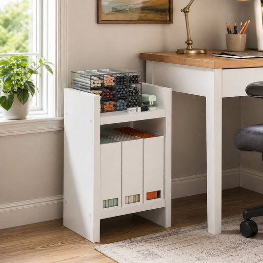 Furinno VIOLA 2-Tier Narrow Bookshelf Corner 1.2-Inch Extra Thick Frame White