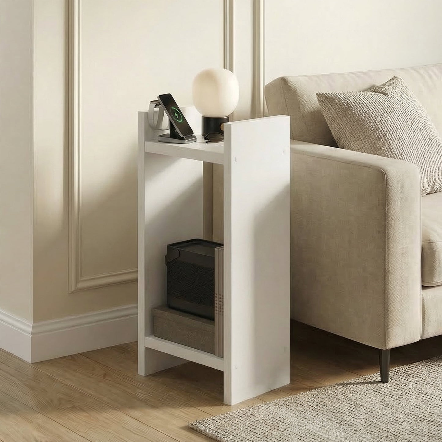 Furinno VIOLA 2-Tier Tall Open End Table 1.2-Inch Extra Thick Frame White