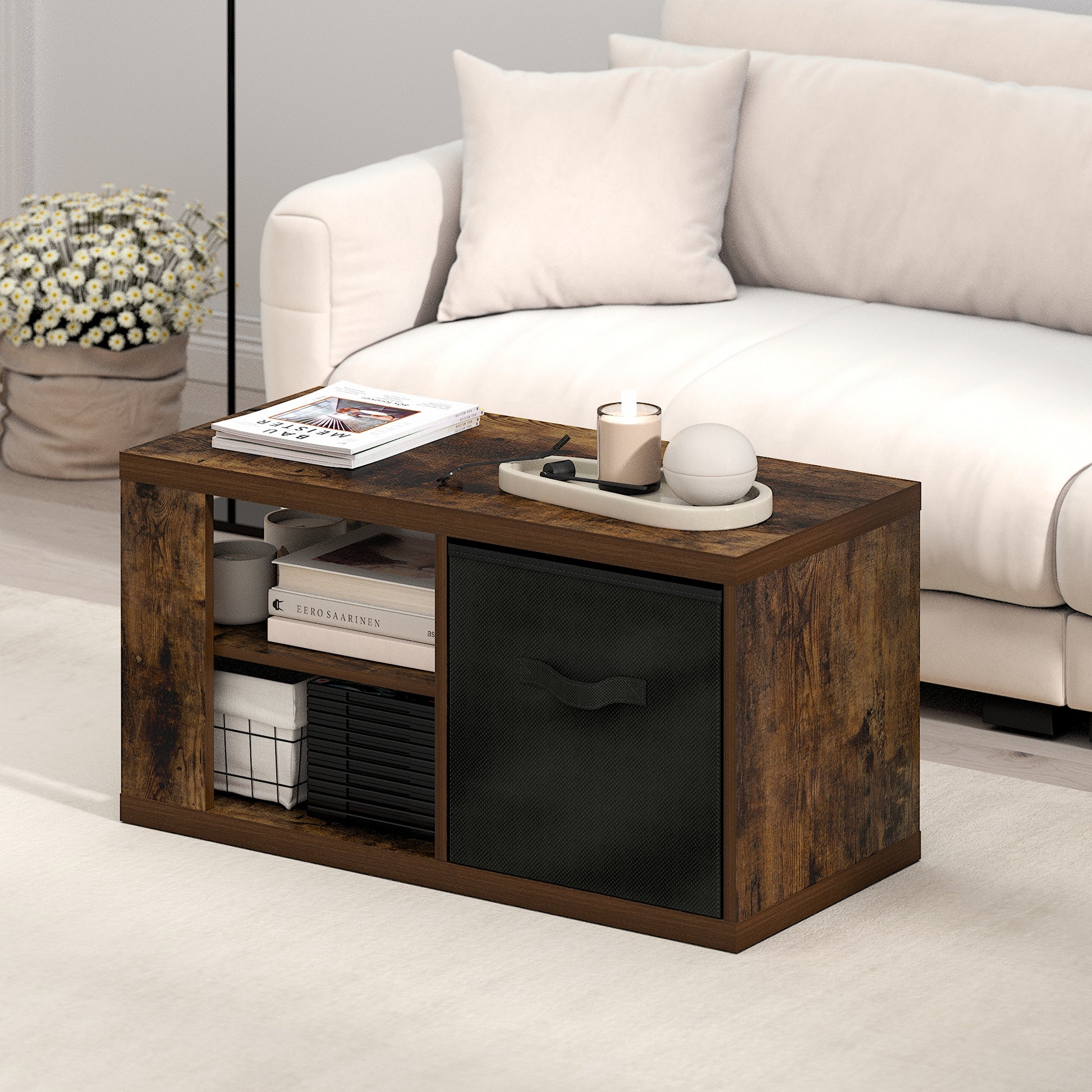 Furinno VIOLA Coffee Table with Storage Bin in Amber Pine