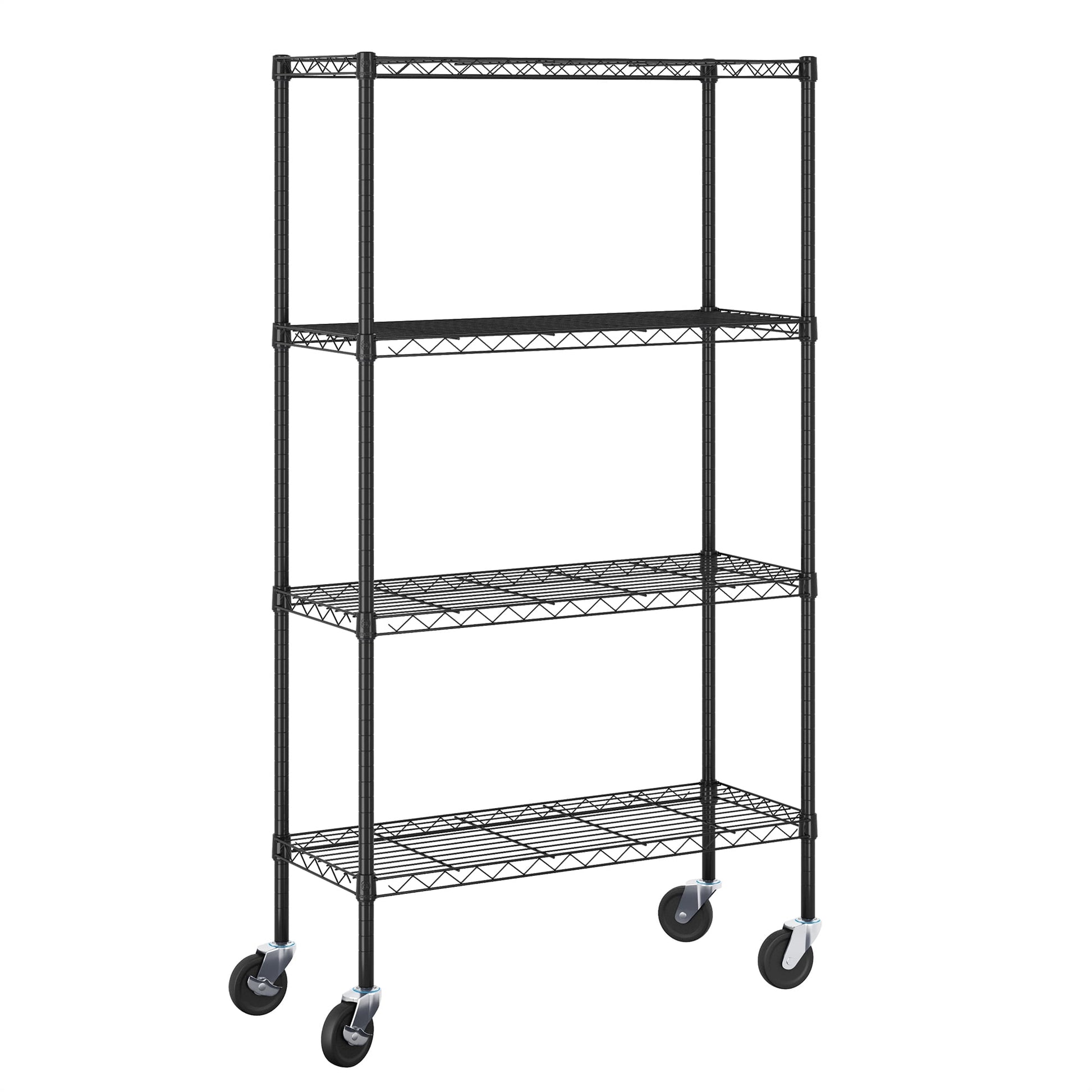Furinno Wayar 4-Tier Metal Storage Shelf Rack Cart with Casters, 36 x 14 x 58, Stainless Steel