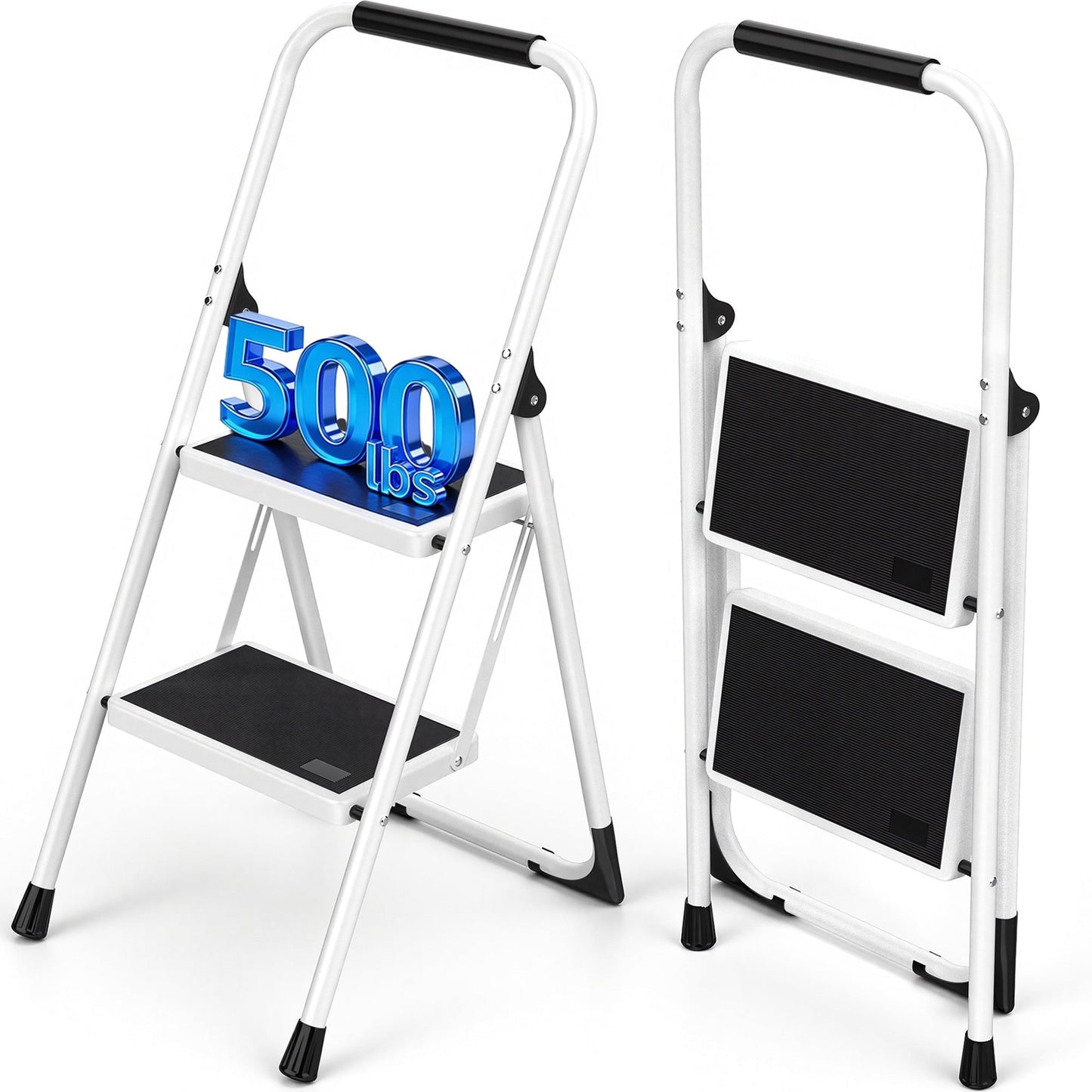 Furnibear 3 Step Ladder, Folding Step Stool with Cushioned Handle with Wide Anti-Slip Pedal for Home, Workplace,Kitchen,500lbs Capacity