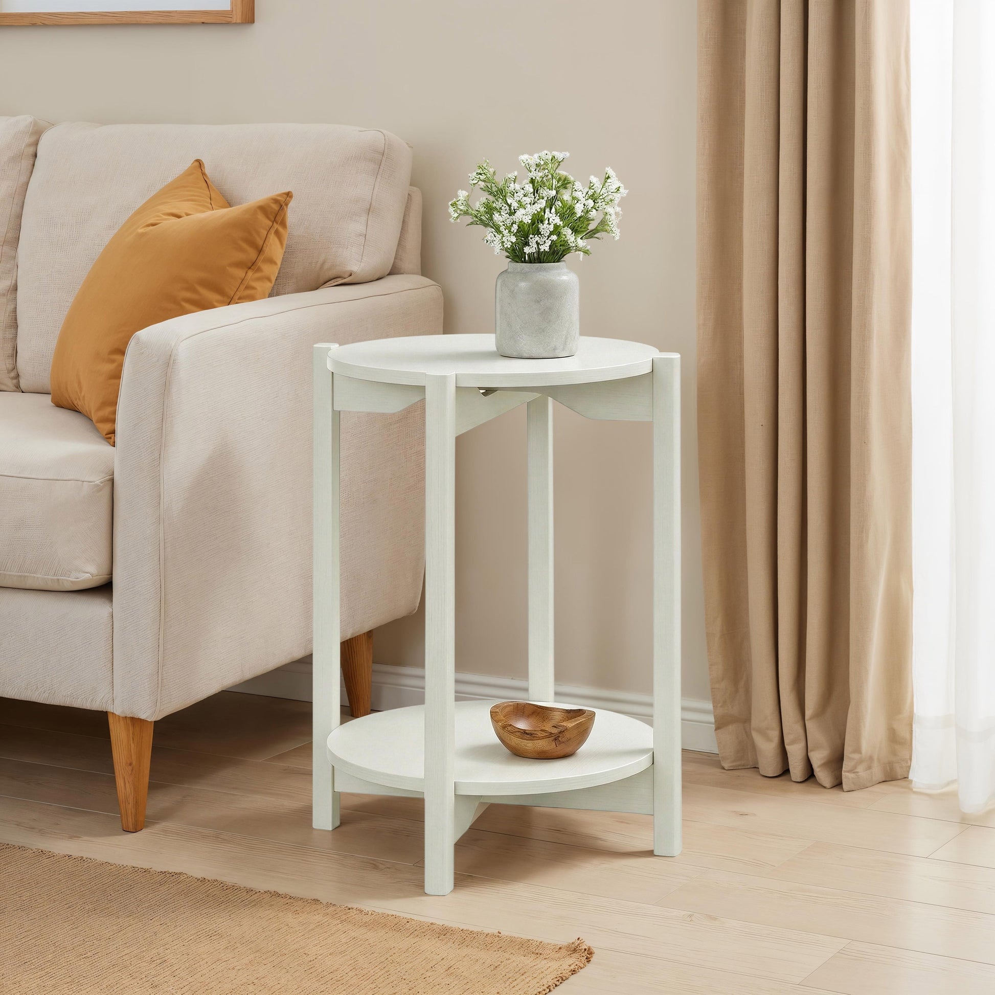 Furniture of America Afra Modern Wood Round End Table with Open Bottom Shelf, White