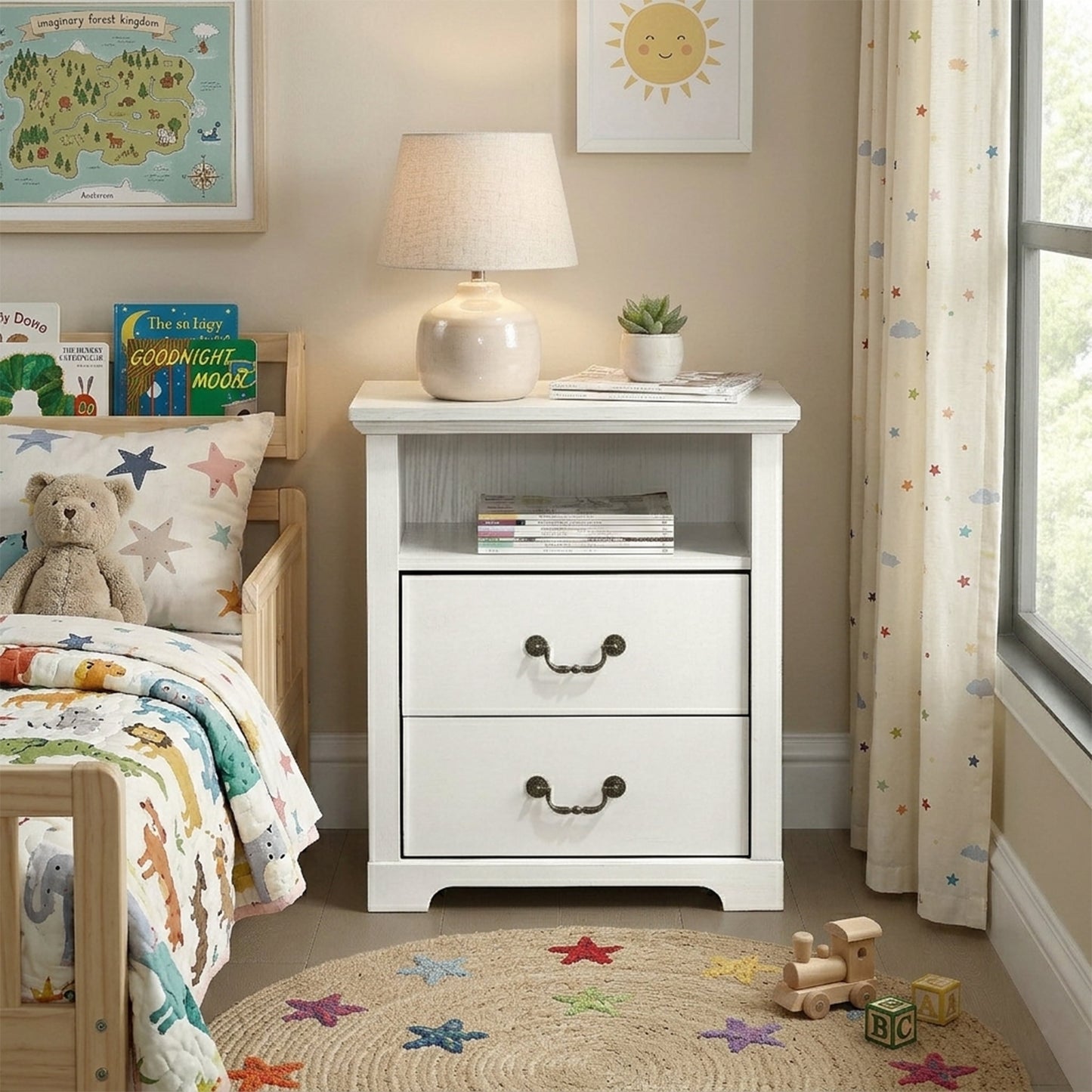 Furniture of America Chara Modern Wood 2-Drawer Nightstand with Open Top Shelf, White