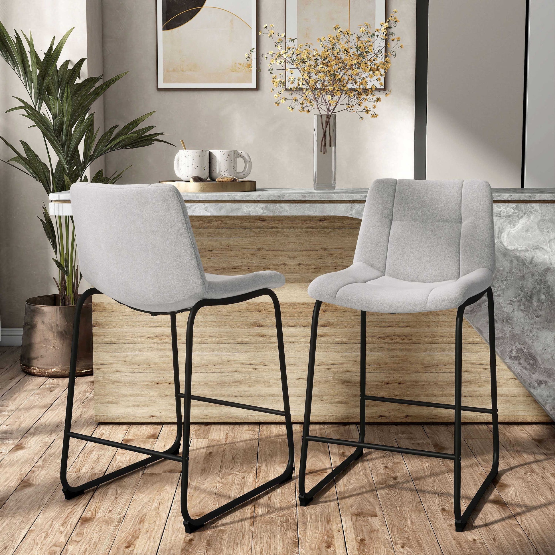 Furniture of America Perri Modern Chenille Counter Height Dining Chairs, White (Set of 2)