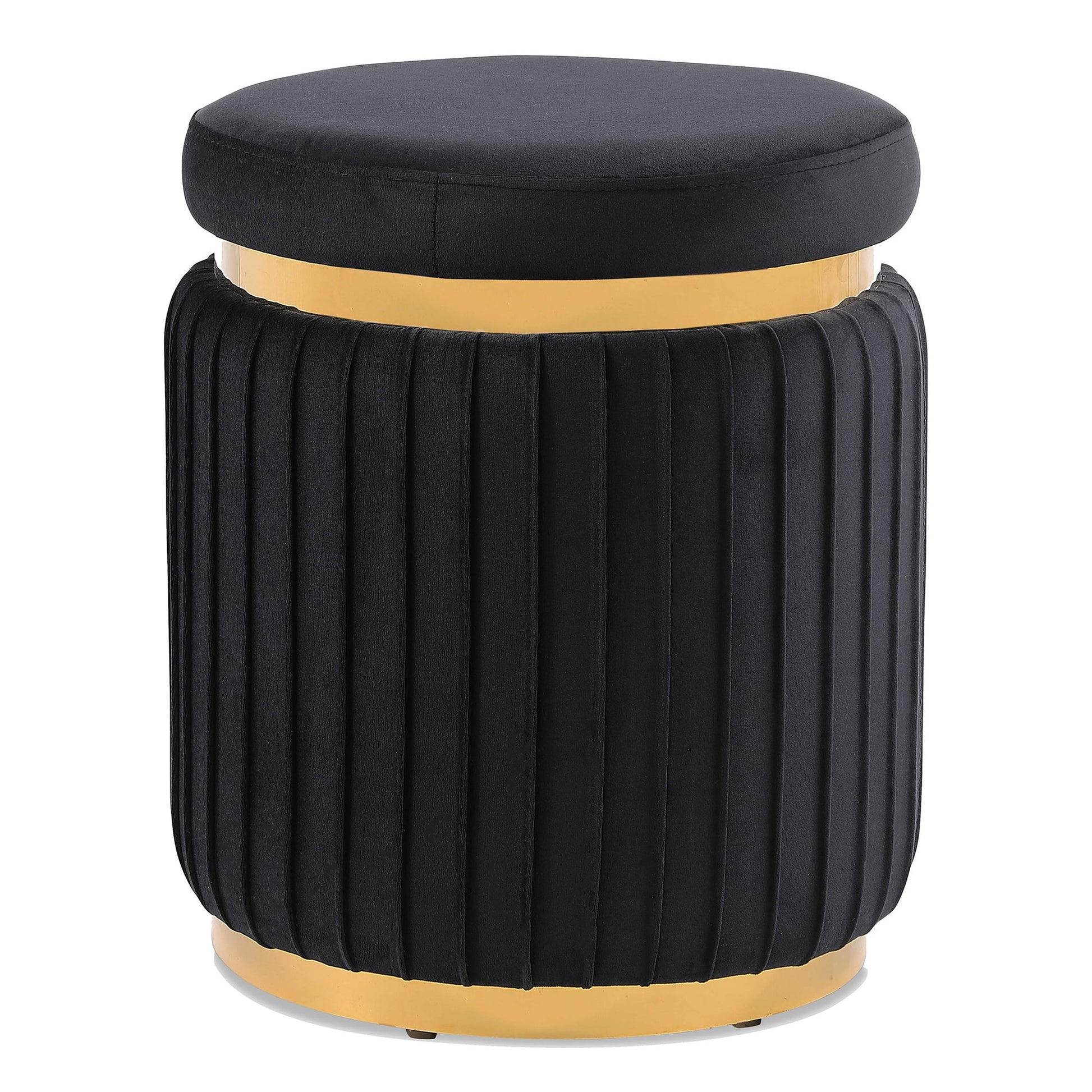 Furniture of America Rigi Modern 15" Upholstered Round Stool, Black and Gold