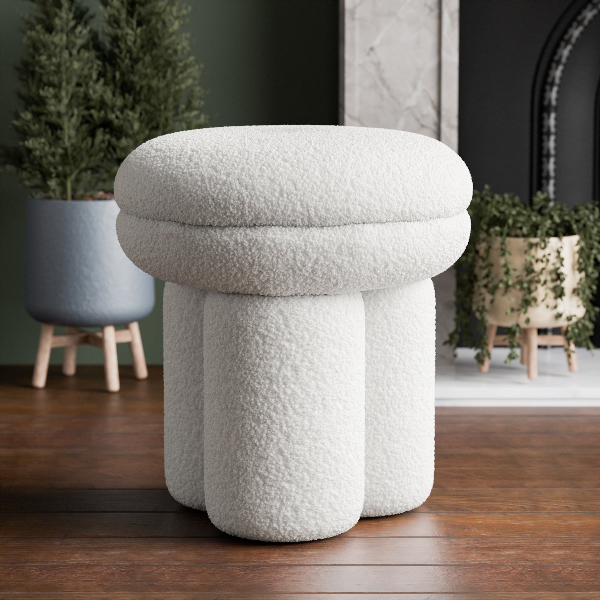 Furniture of America Thia I Modern 17.5" Upholstered Mushroom-Shape Design Stool, Green
