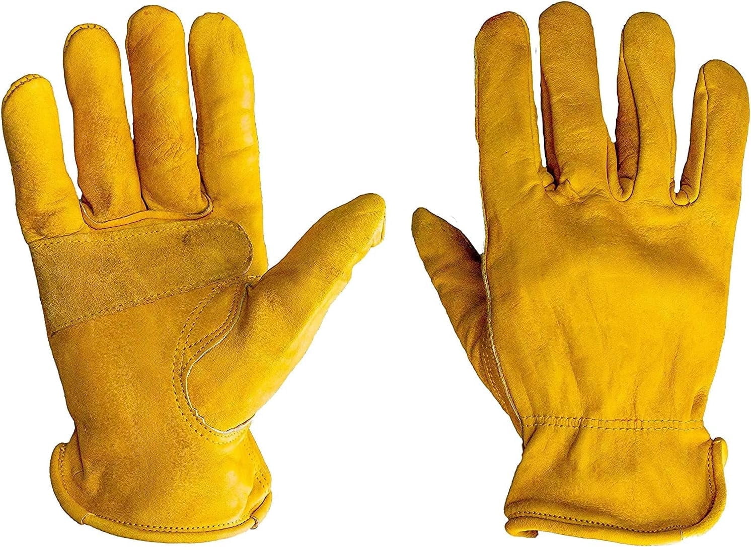 G & F Products Workwear Safety Gloves Genuine Grain Cowhide Leather Reinforced Patch Palm Safety Cuff, 3 Pairs, Medium