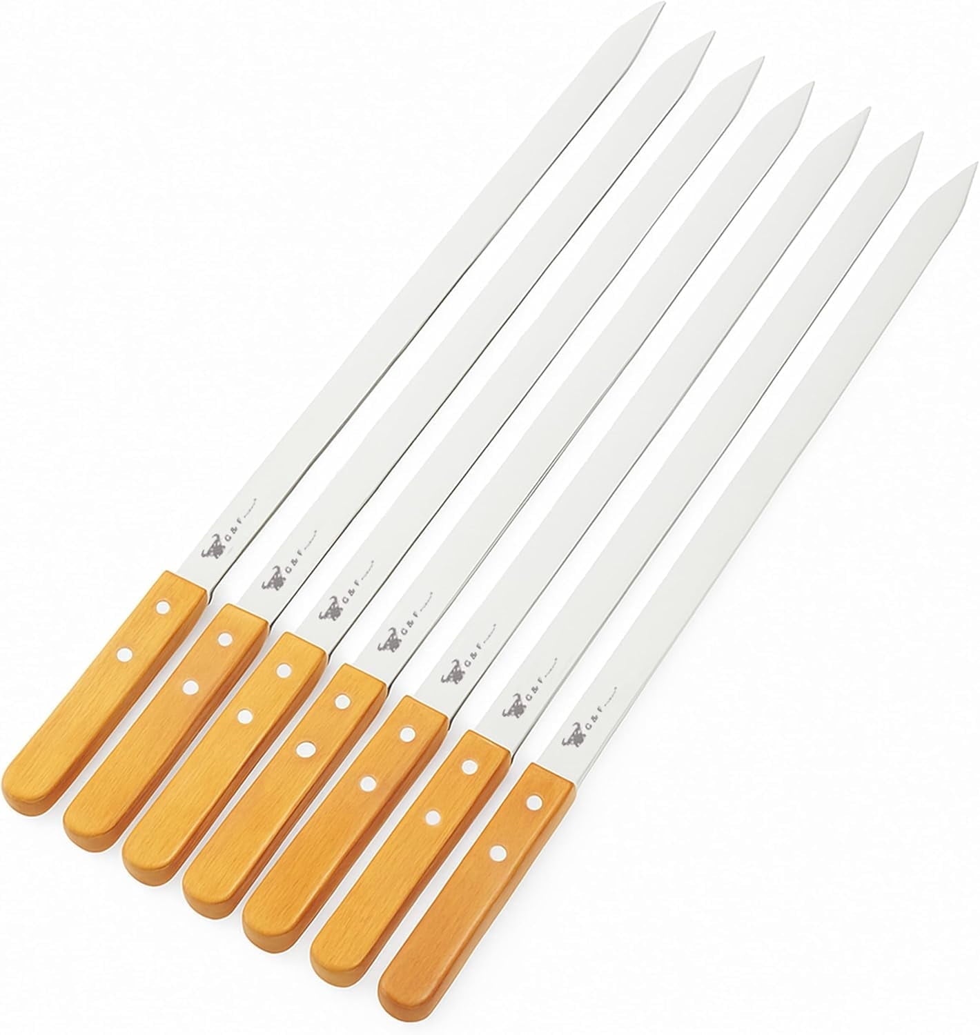 G & F Products BBQ Skewers, Stainless Steel, Heavy Large, 23 inch Length, 5/8 inch Blade, Set of 8