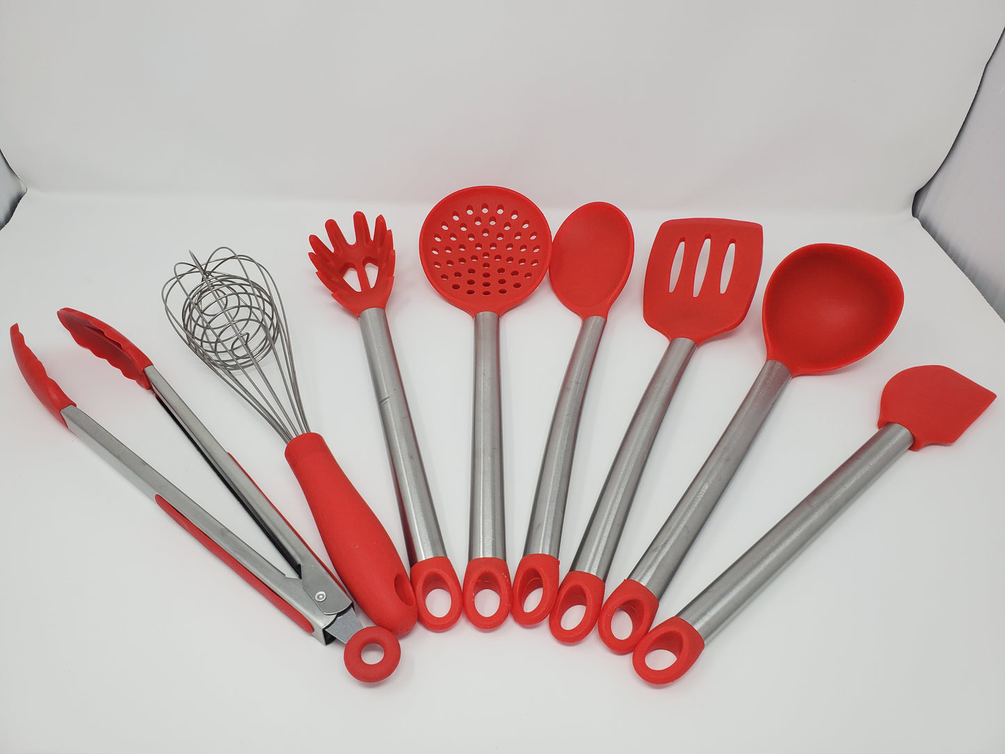 G-WELL 8 PCS Silicone Kitchen Cooking Utensil Set-Non Stick Heat Resistant Stainless Steel Handle-Red
