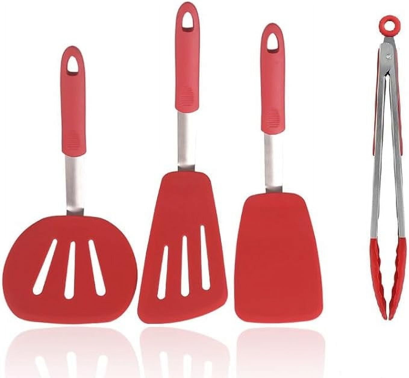 G-WELL Silicone Non-Stick Heat -Resistant Kitchen Cooking Spatula/Turners(Set of 4, Red)