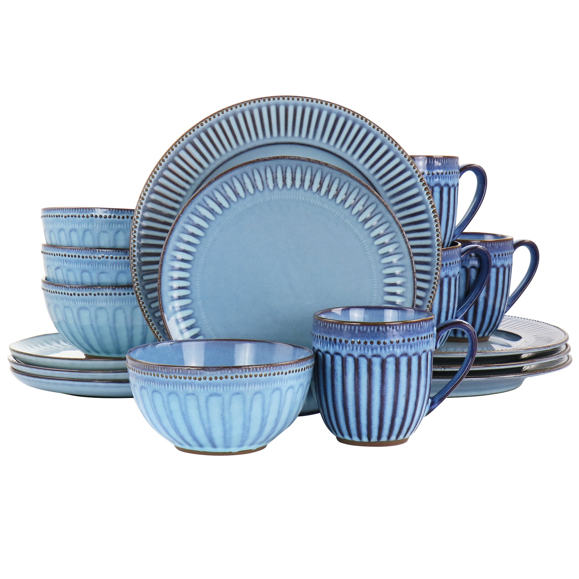 GBS Elite Mendocino 16 Pieces Stoneware Dinnerware Set in Blue