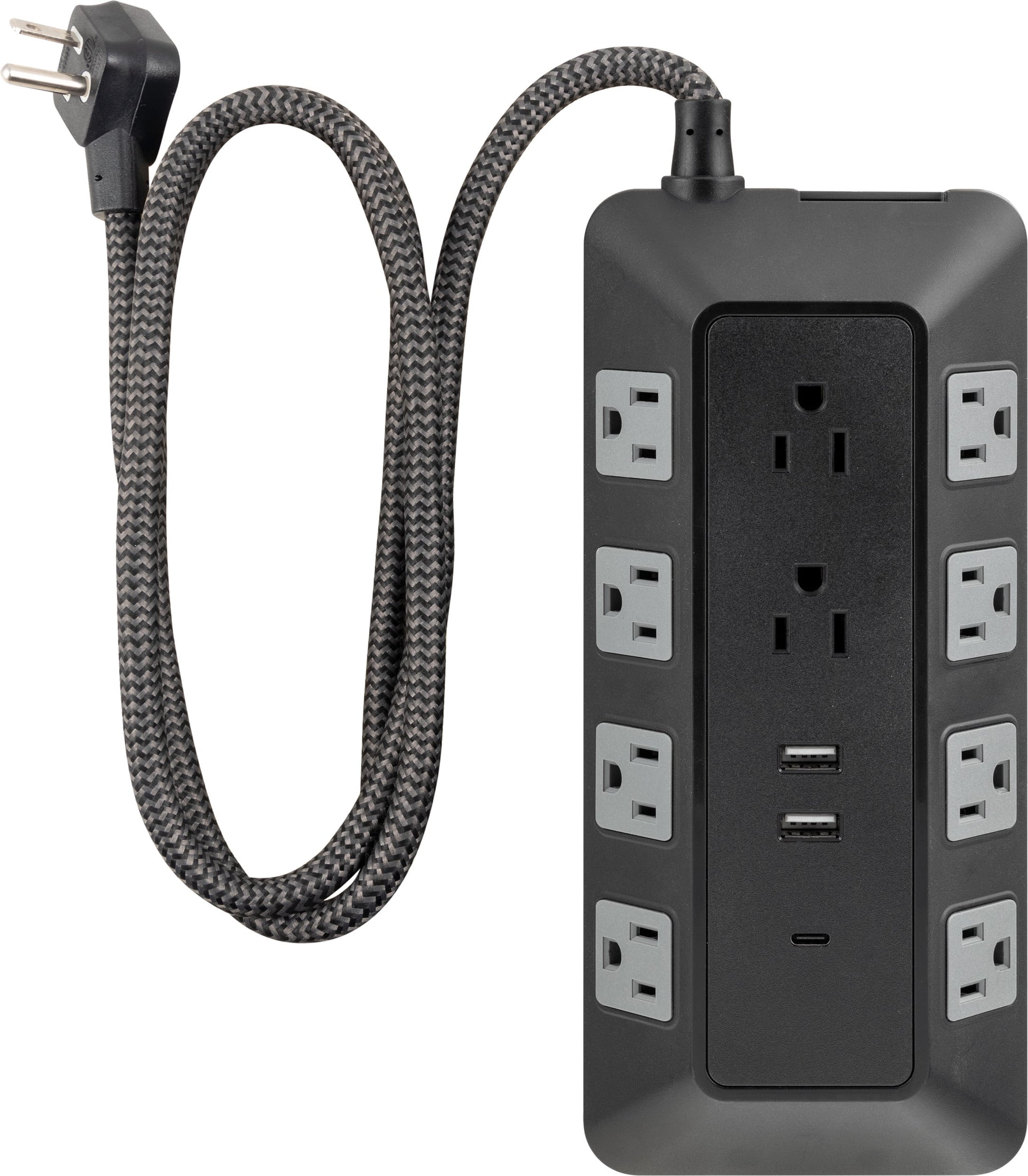 GE Adapt 10-Outlet Surge Protector, 2 USB-a Ports, 12W, 1 USB-C Port, Turtle, 4ft, Black