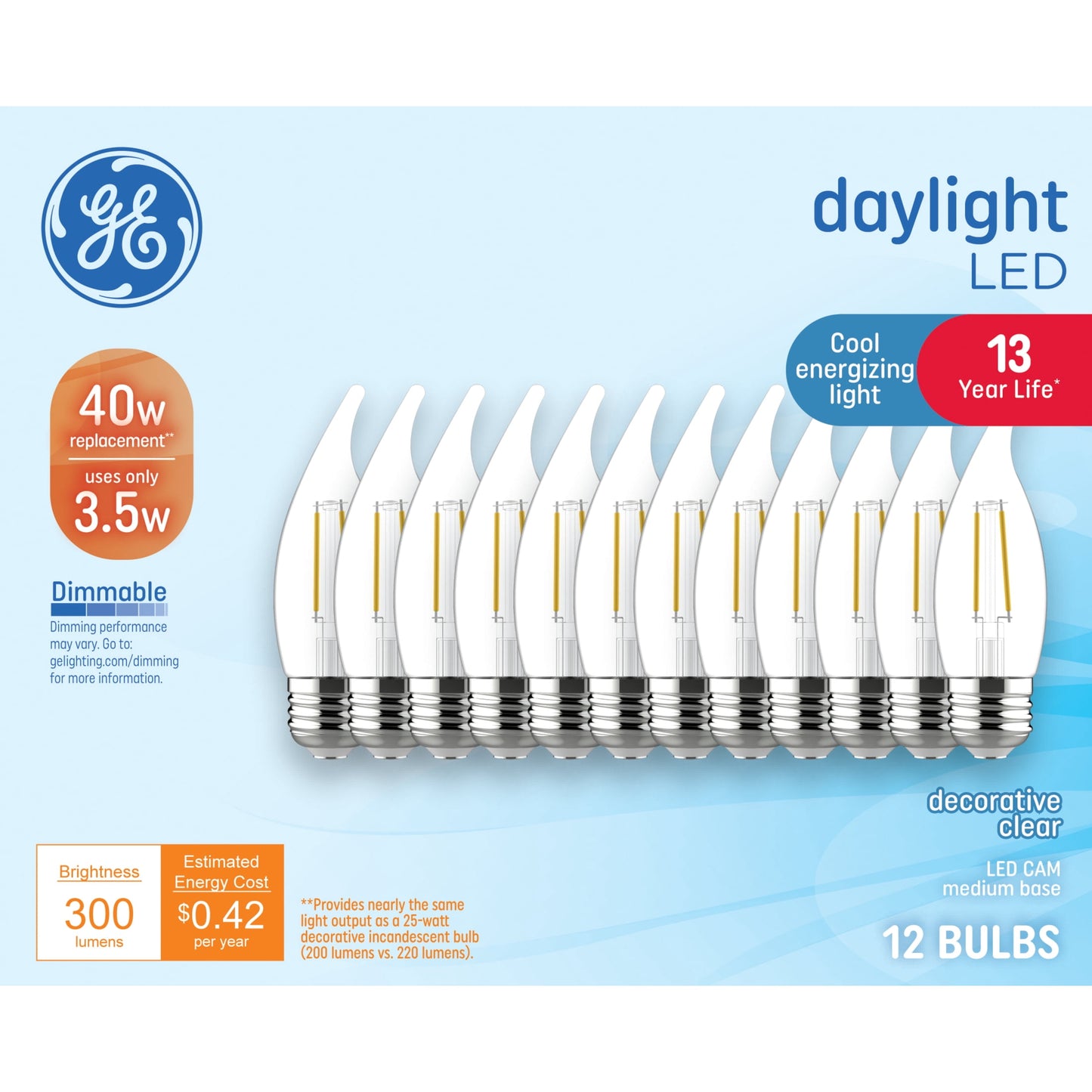GE LED 40W CA11 Daylight 13YR Med Base (12-Pack)