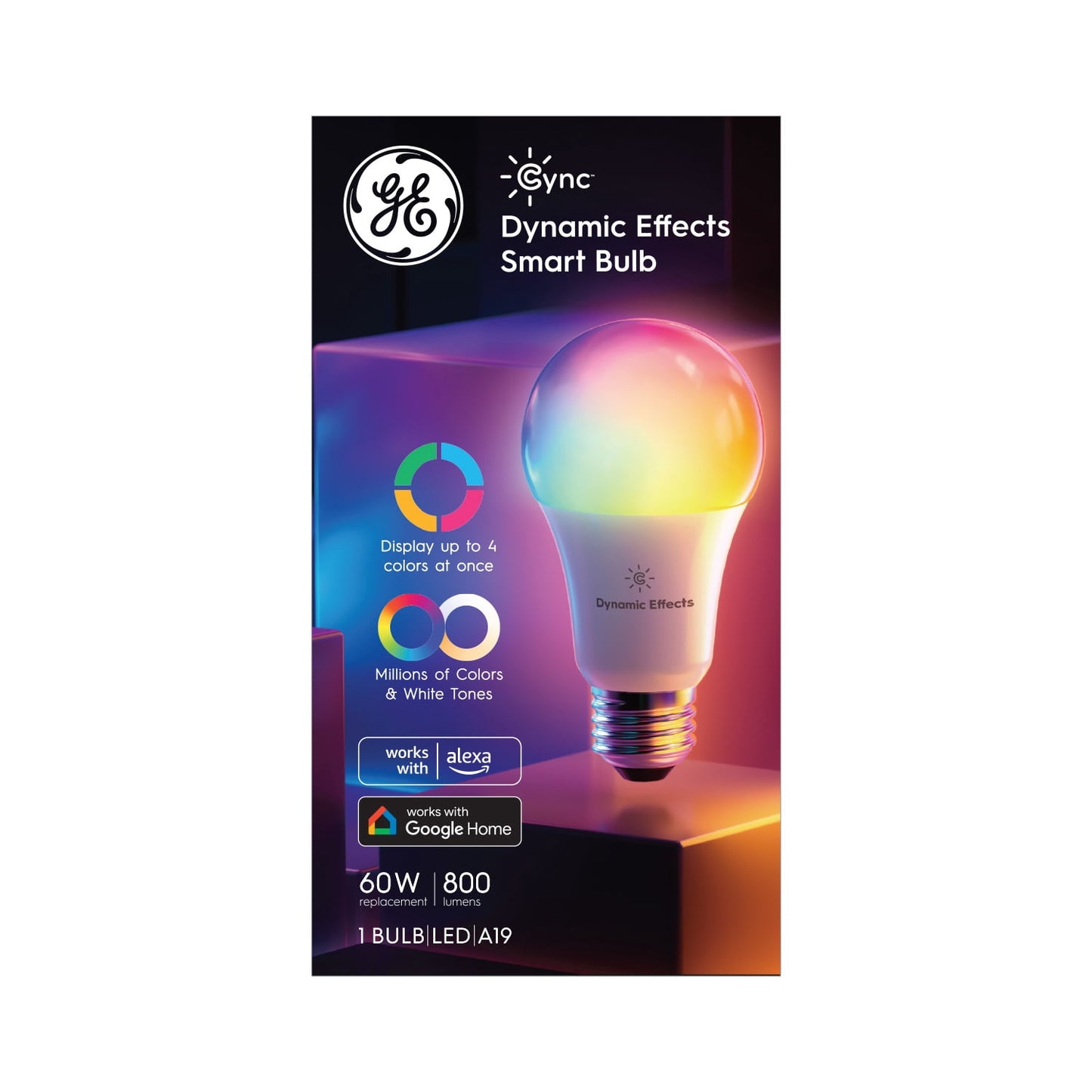 GE Cync Dynamic Effects Smart LED Light Bulb, 60 Watt, Color Changing, A19 Bulb, Medium Base