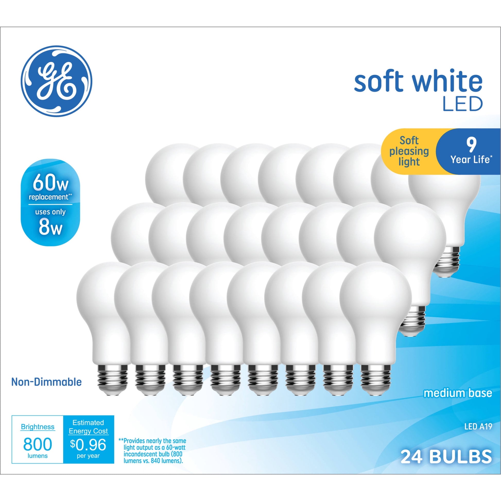 GE LED 60W A19 SW 9YR (24-Pack)