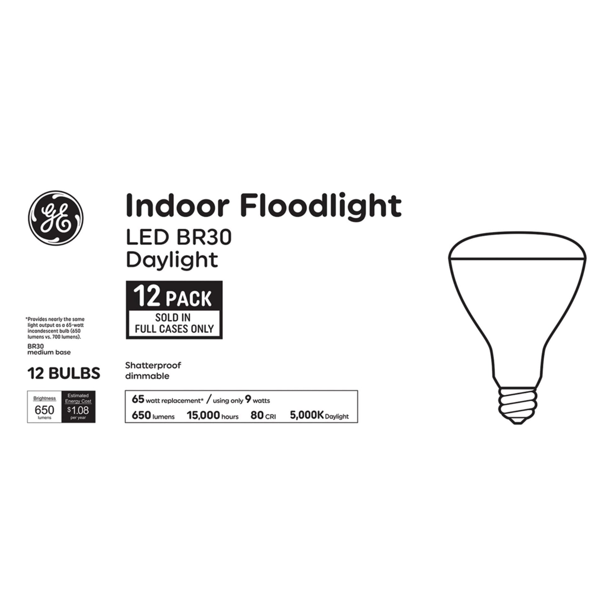 GE LED 65W BR30 Daylight 13YR (12-Pack)