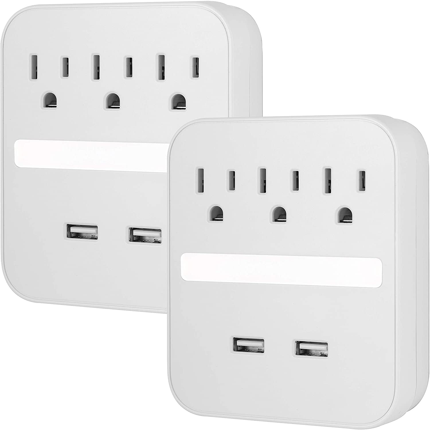 GE Pro USB-Charging Surge Protector Tap with Light, White, 2pk â€“ 50049
