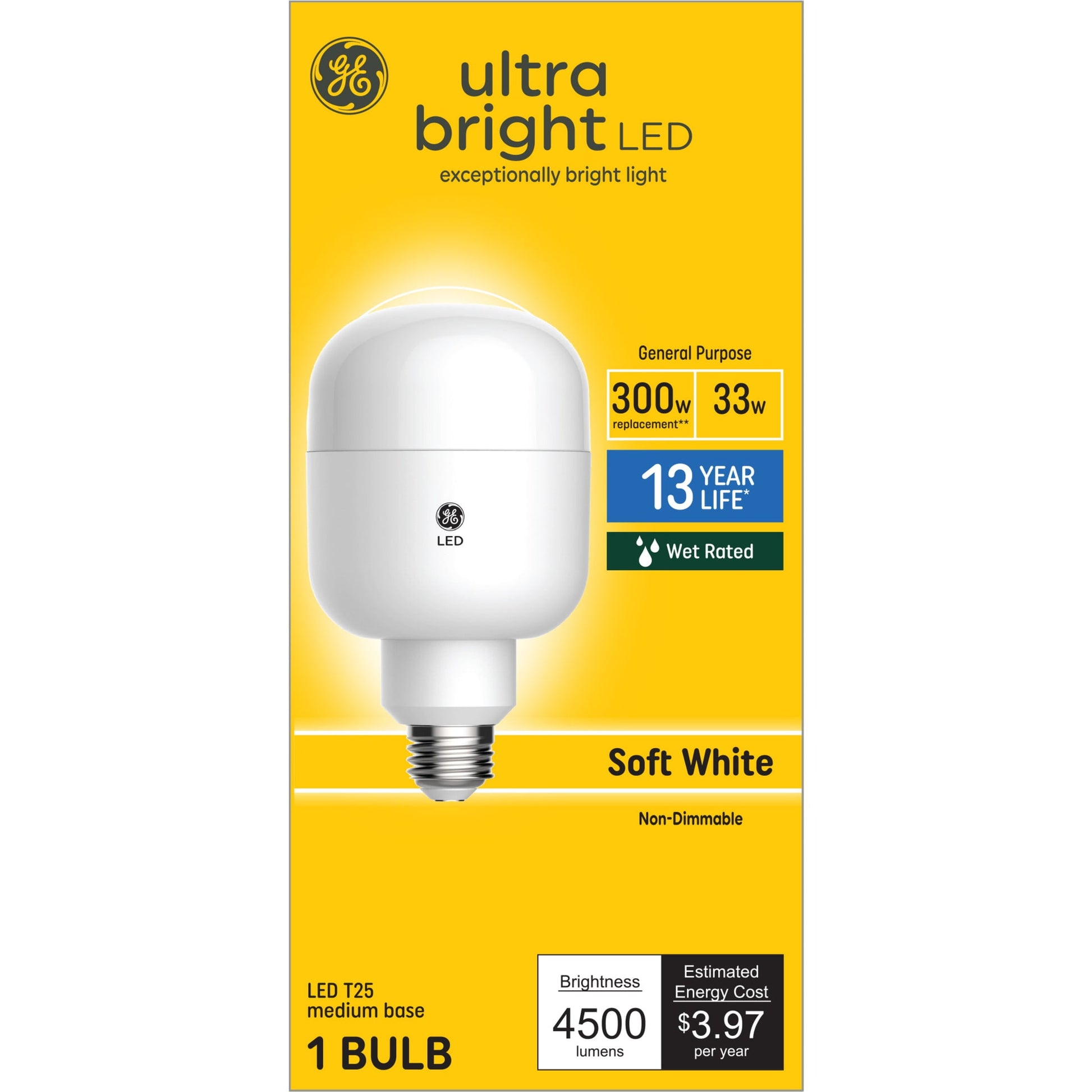 GE Ultra Bright LED 300 Watt Replacement, Soft White, T25 General Purpose Bulb (1 Pack)